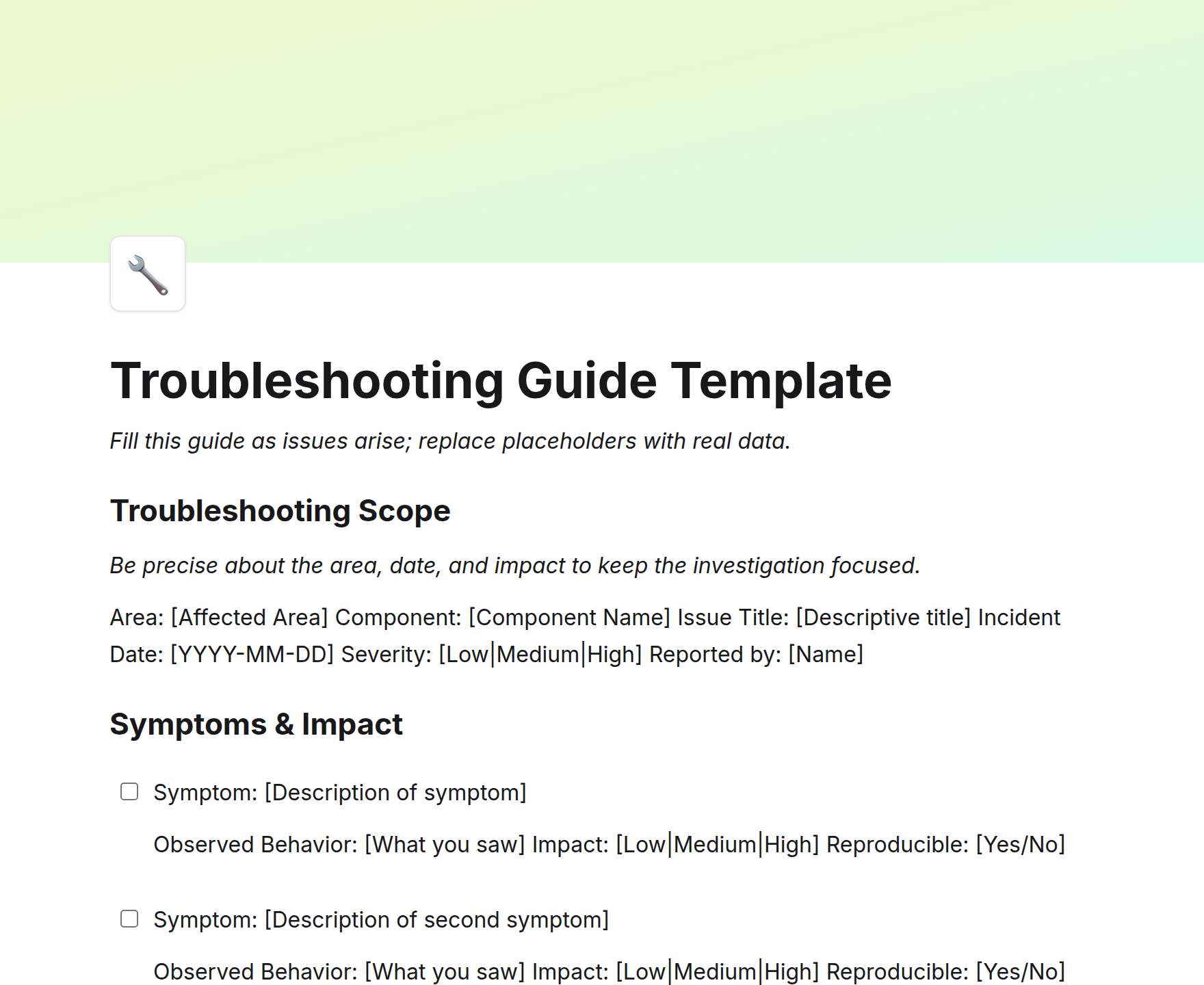Troubleshooting Guide Template