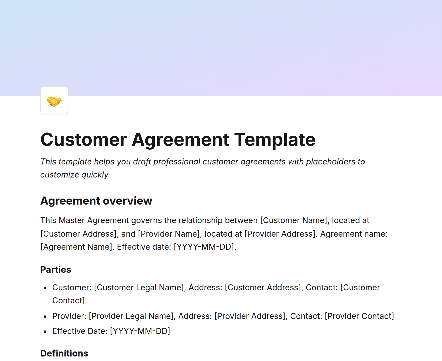 Customer Agreement Template