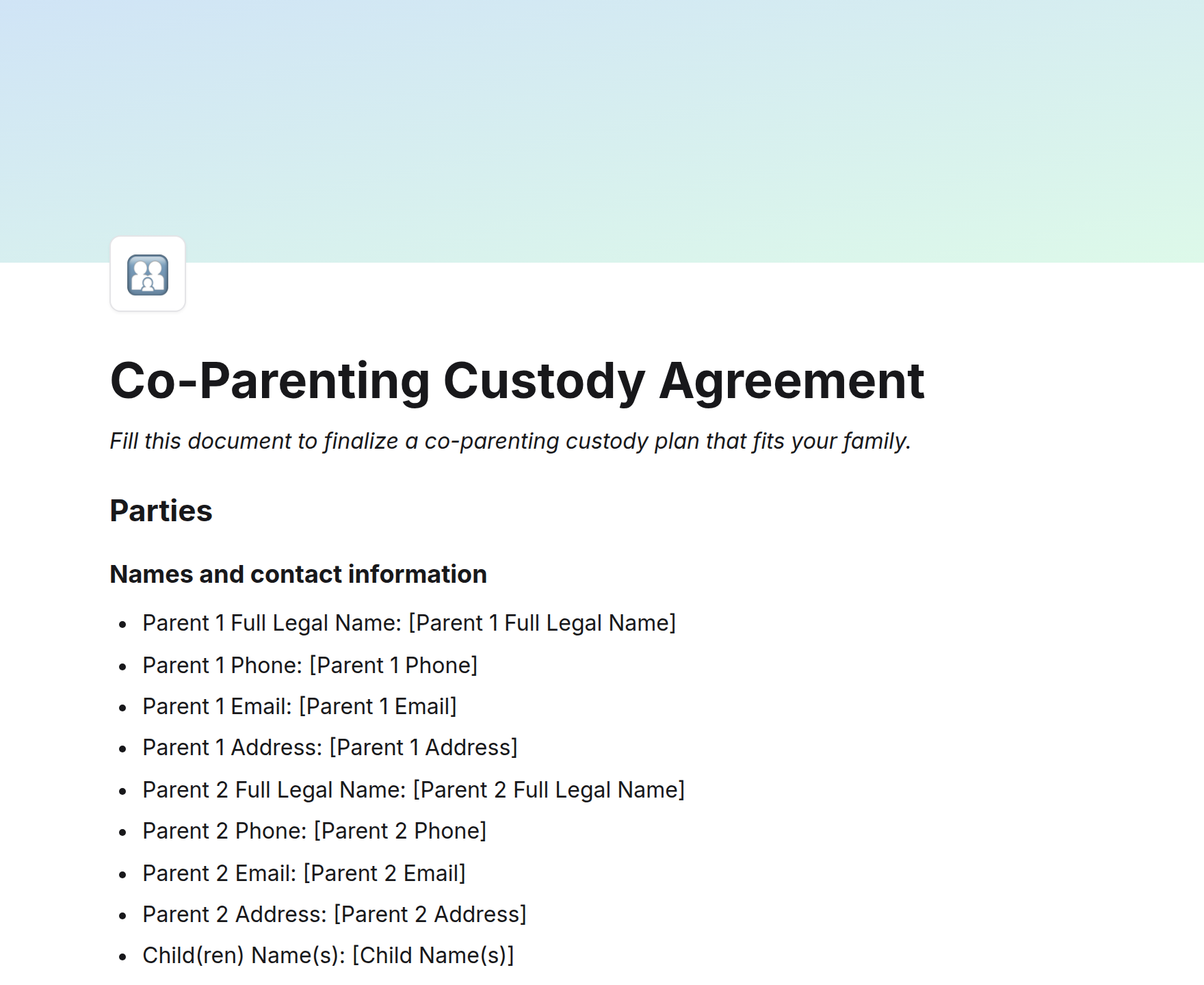 Co-Parenting Custody Agreement