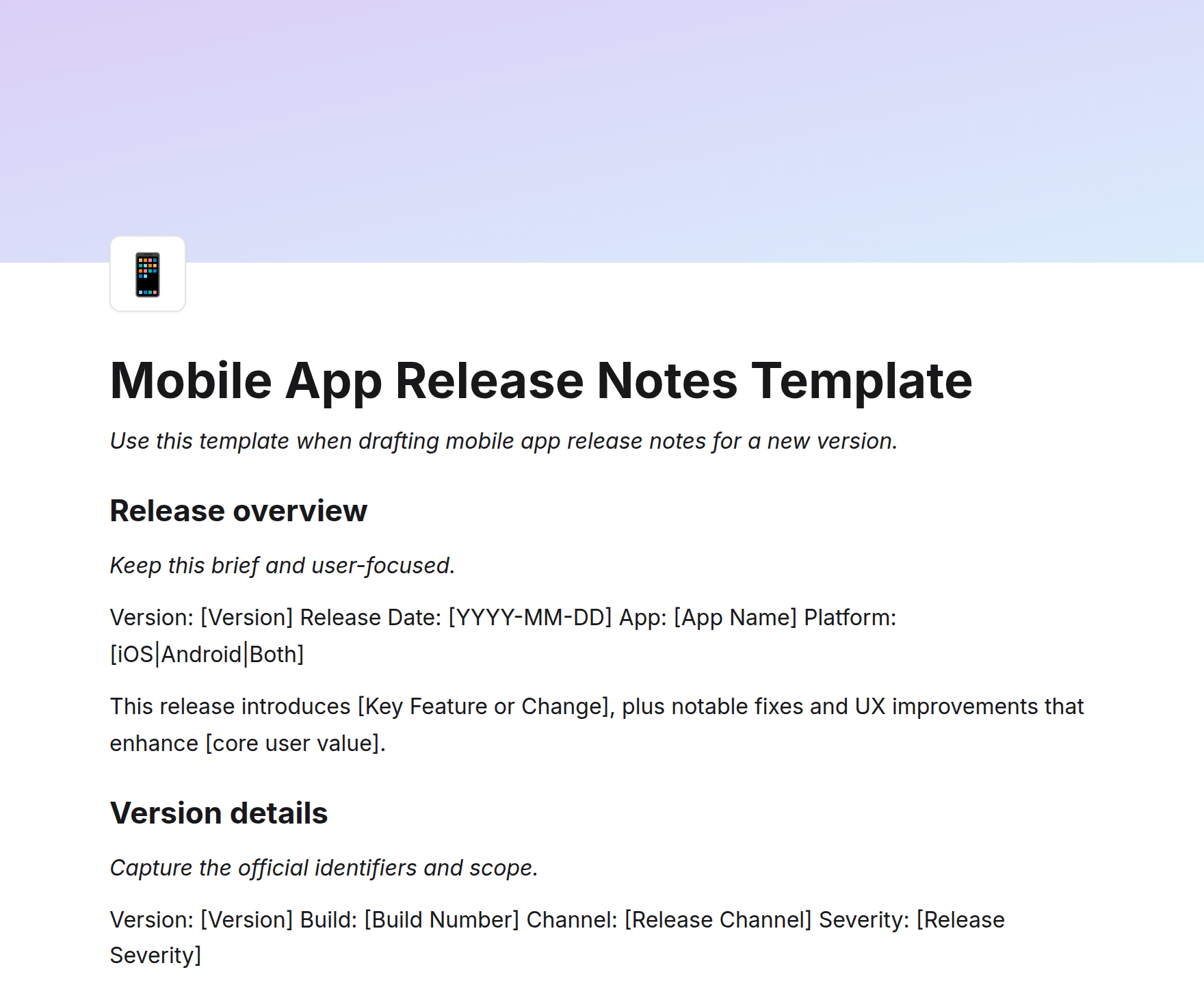 Mobile App Release Notes Template