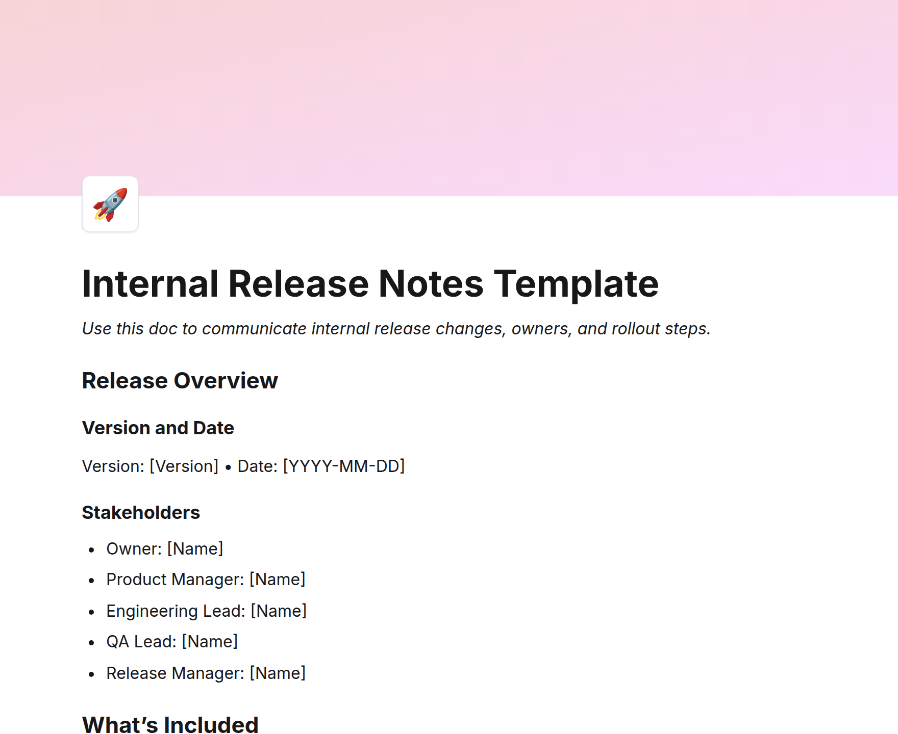 Internal Release Notes Template