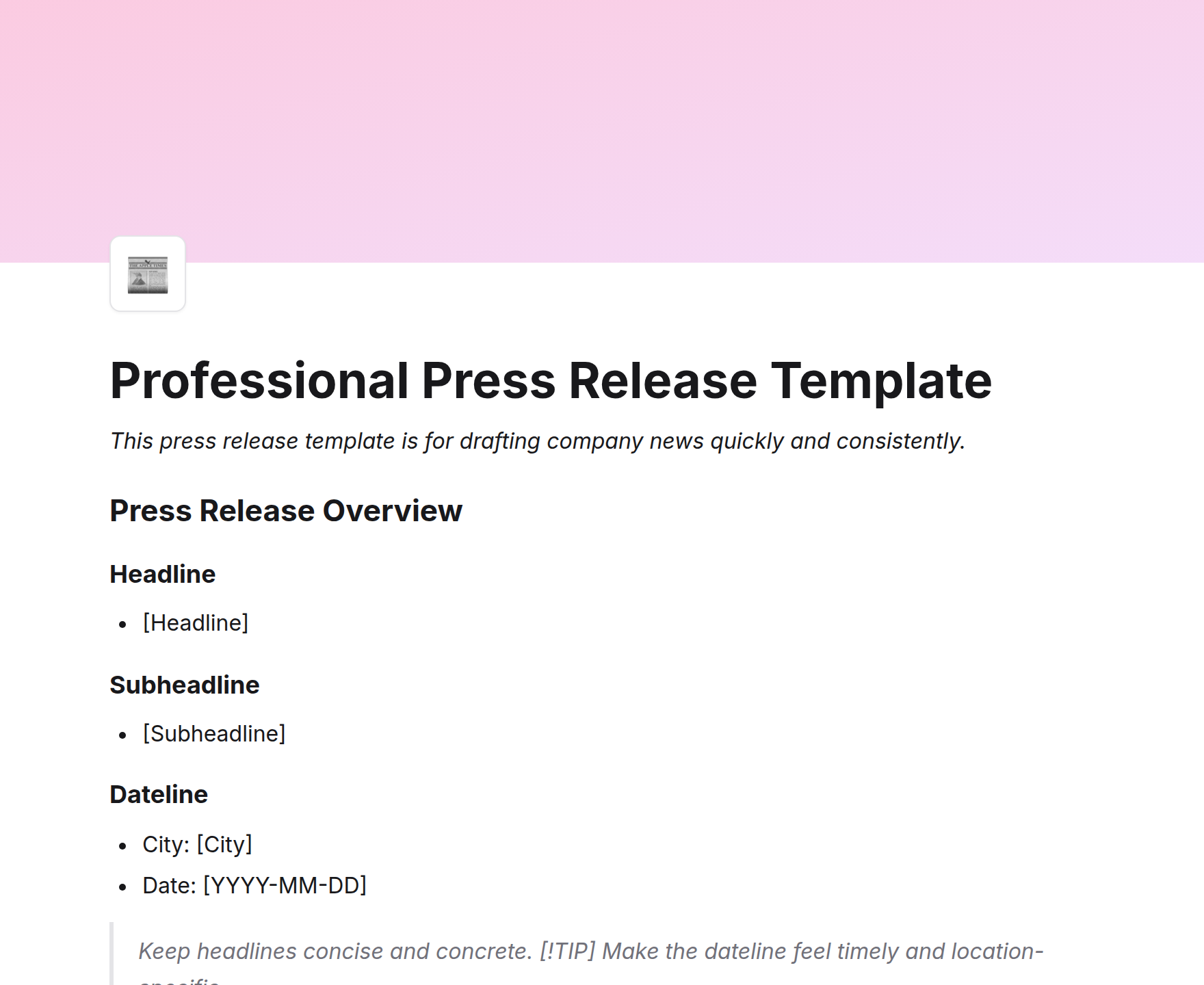 Professional Press Release Template