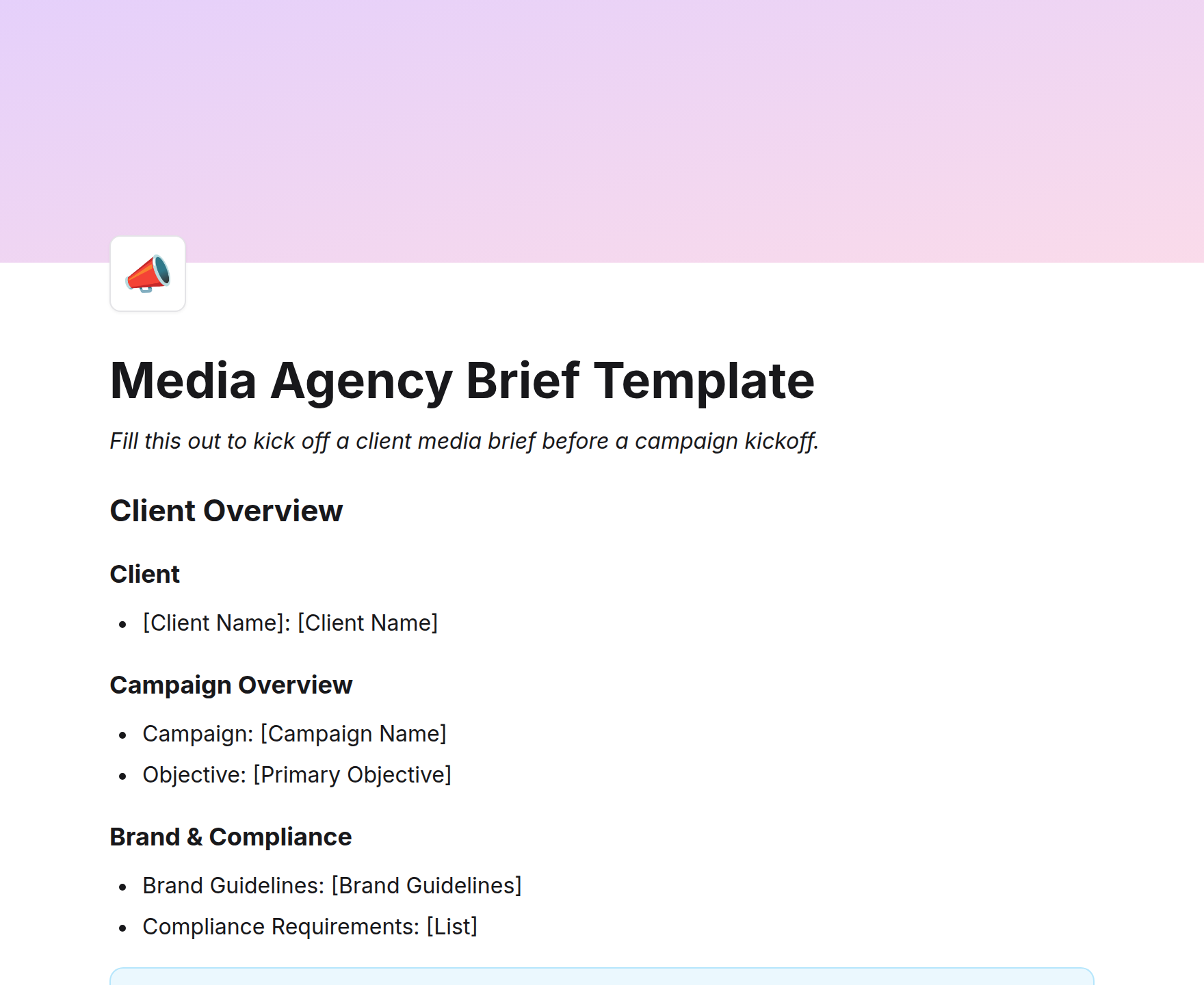 Media Agency Brief Template