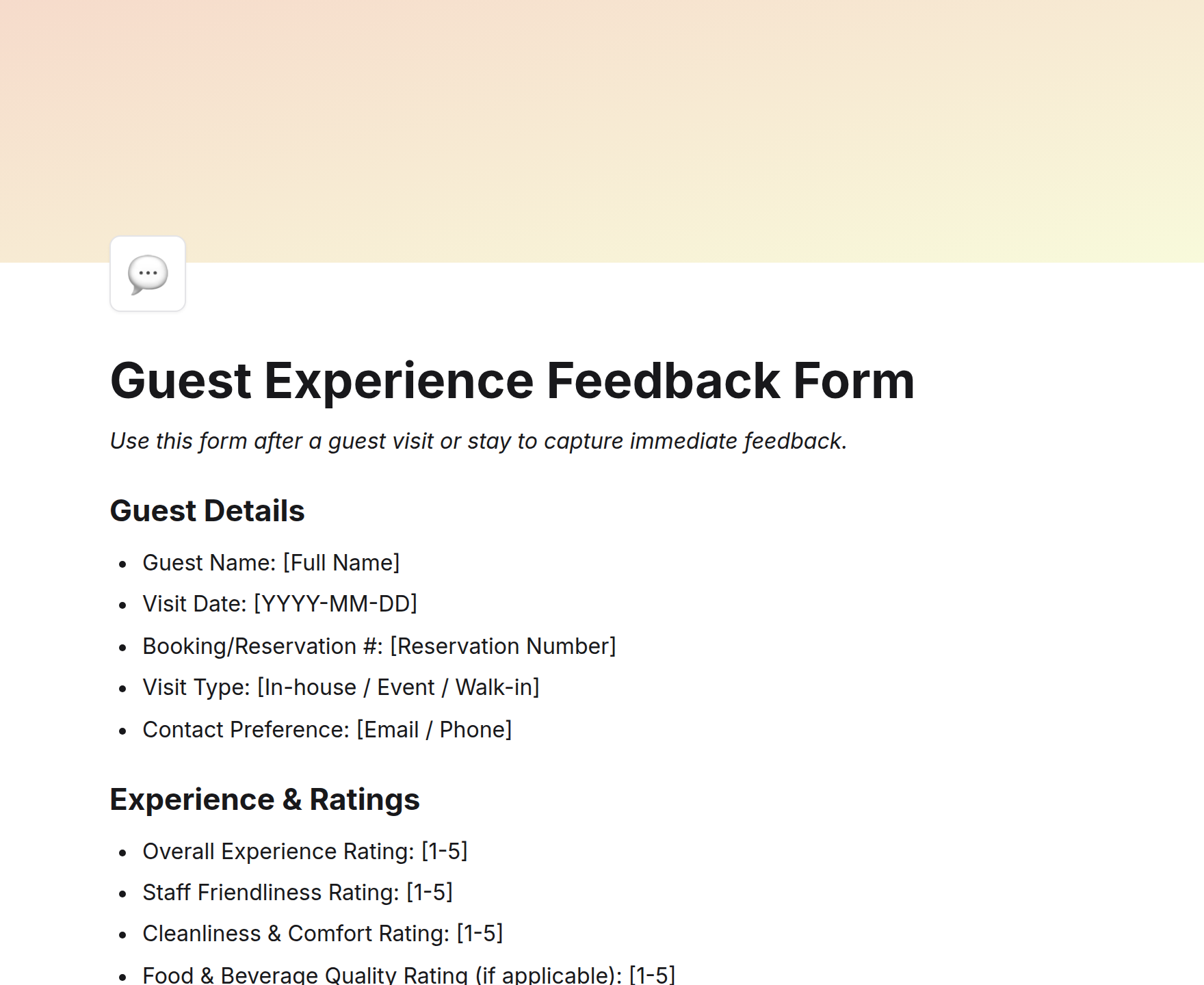 Guest Experience Feedback Form