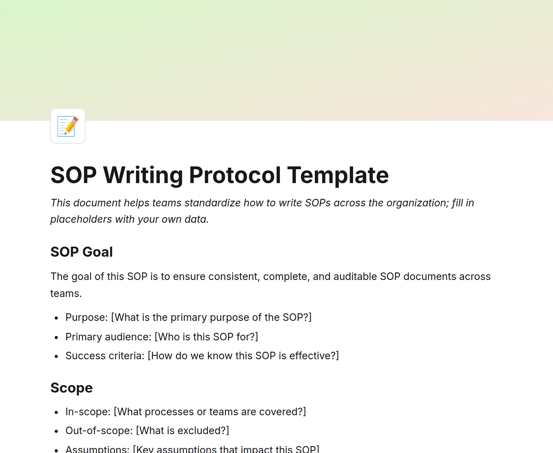 SOP Writing Protocol Template