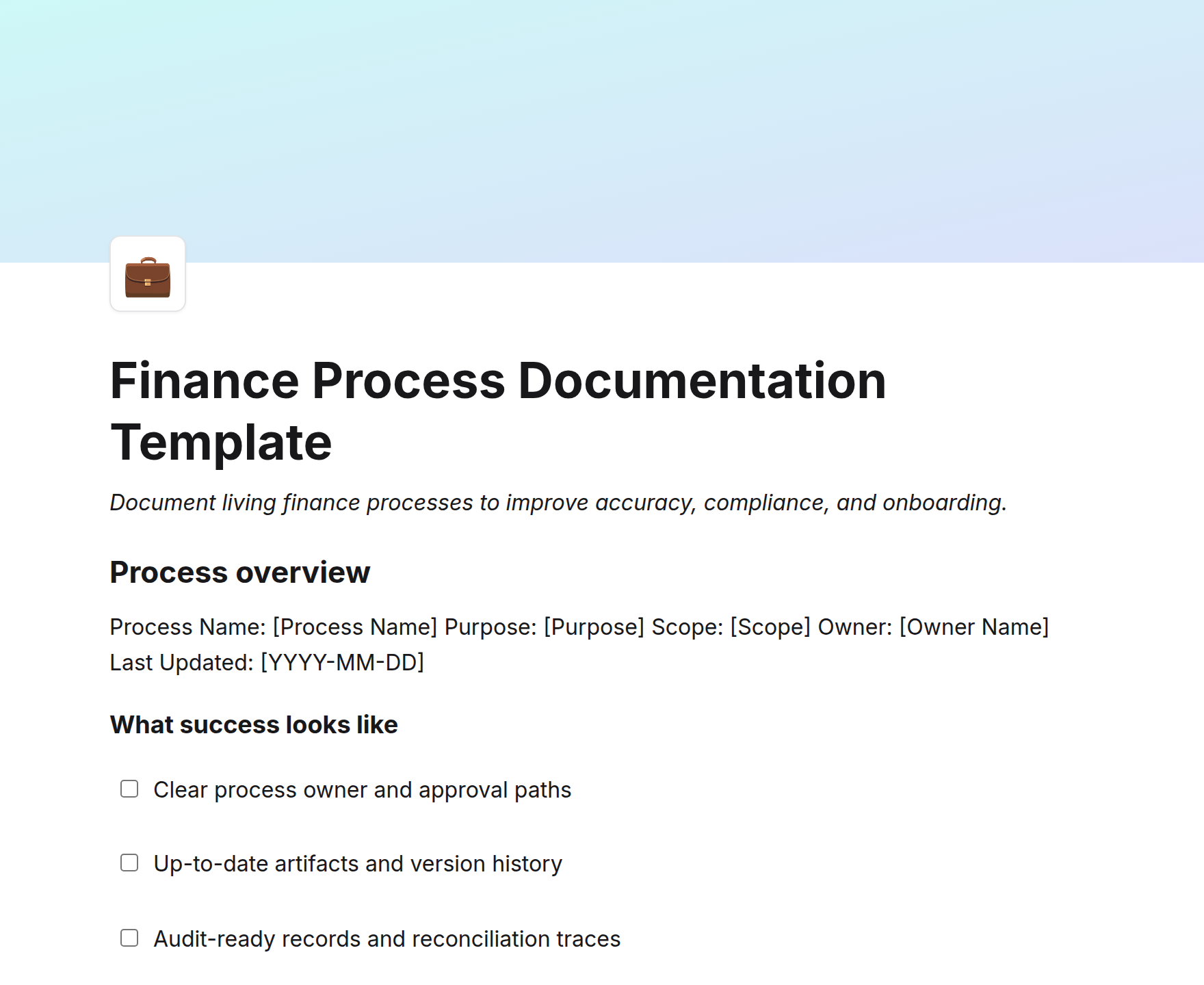 Finance Process Documentation Template