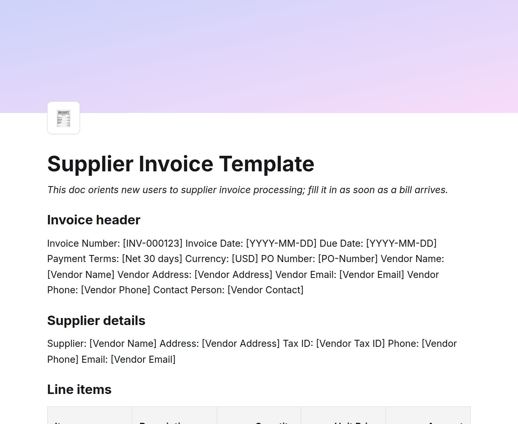 Supplier Invoice Template