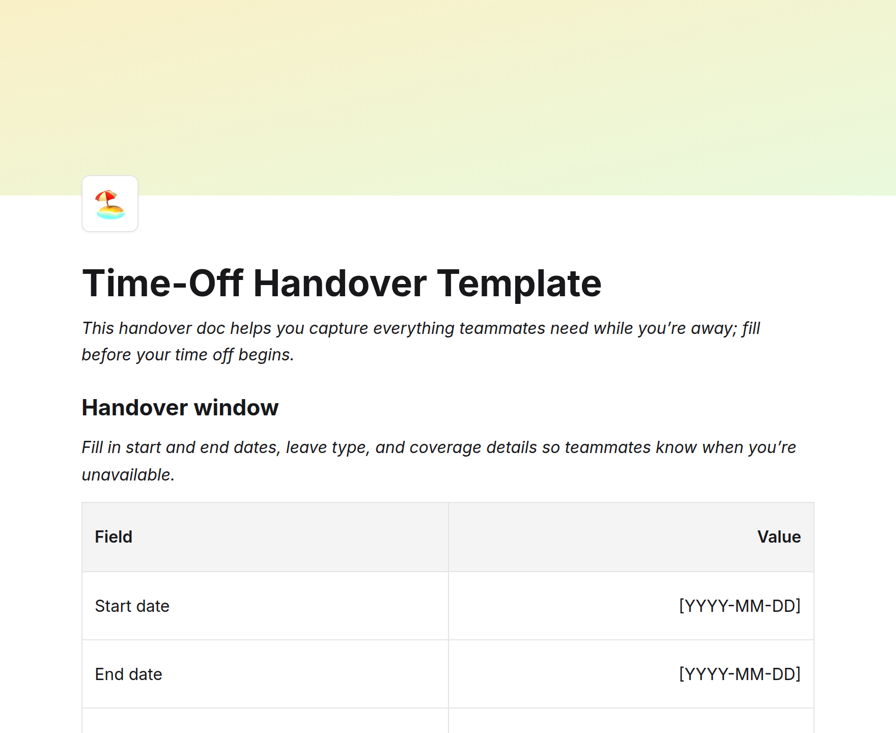 Time-Off Handover Template