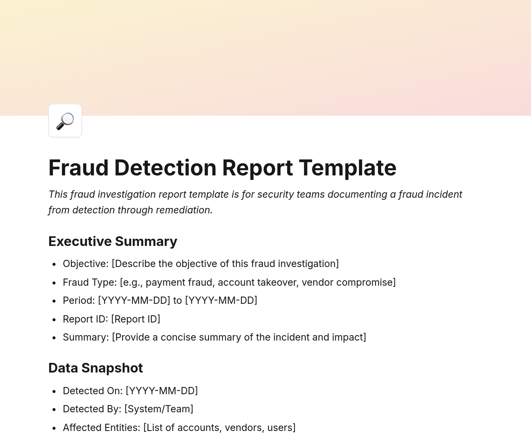 Fraud Detection Report Template