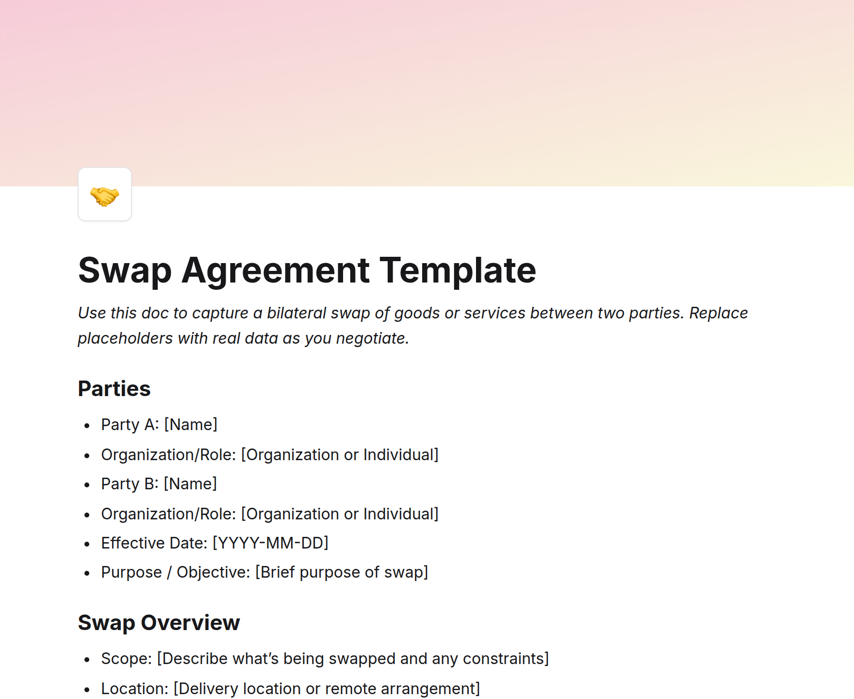Swap Agreement Template