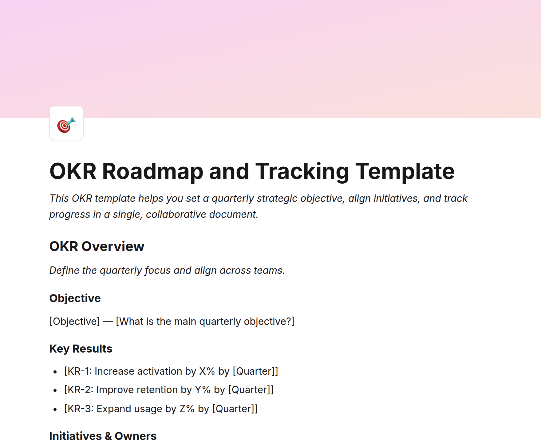 OKR Roadmap and Tracking Template
