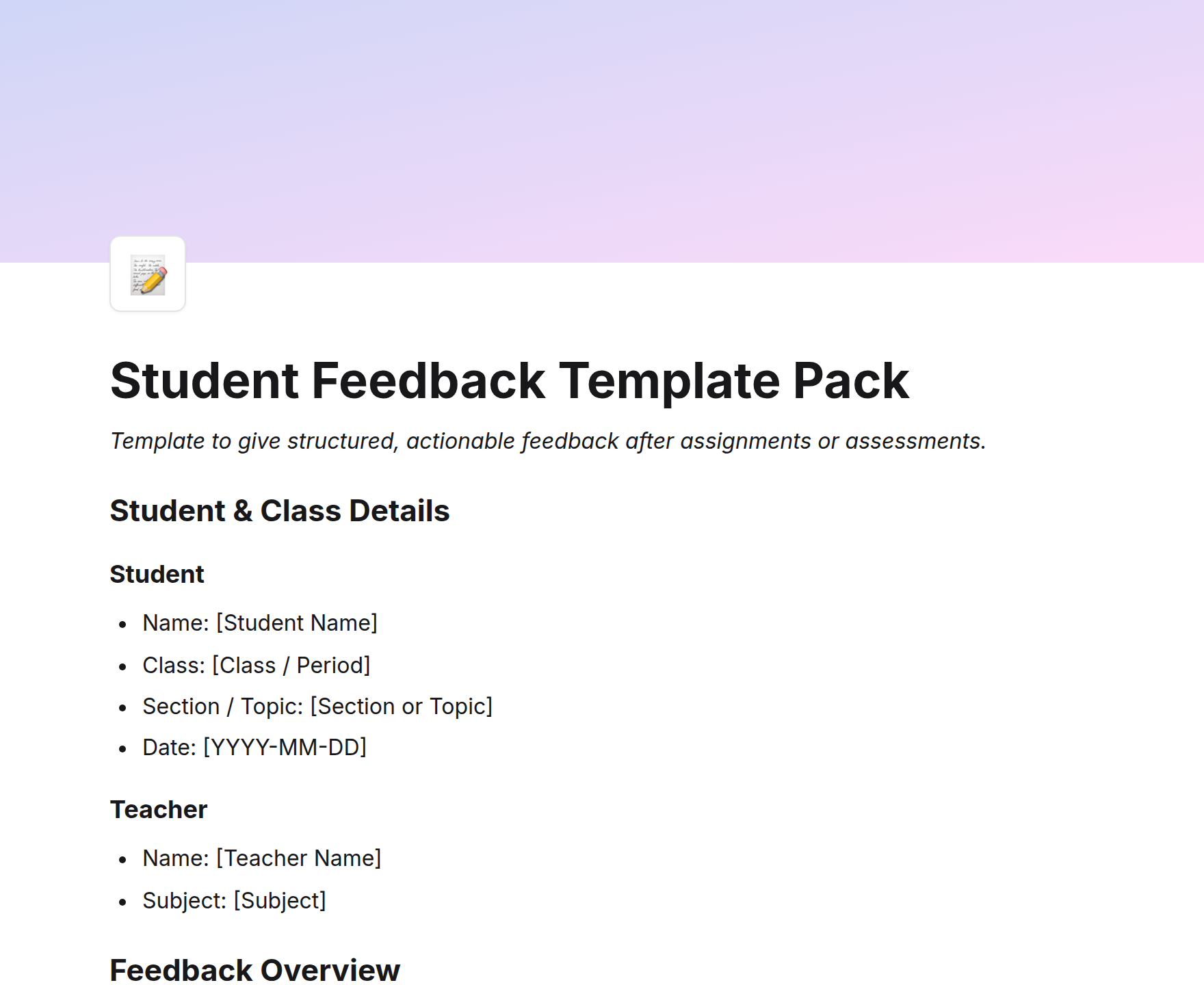 Student Feedback Template Pack