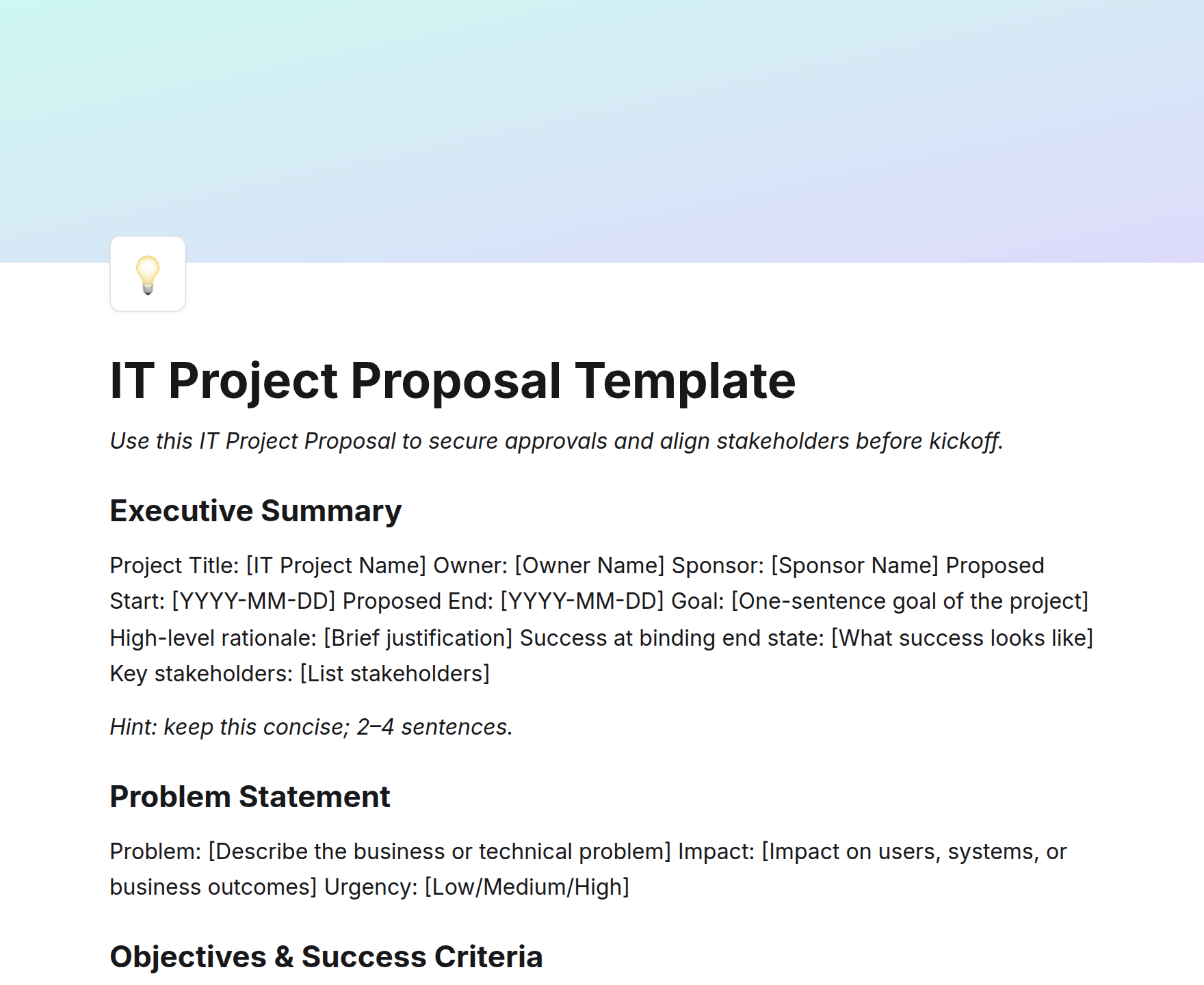 IT Project Proposal Template