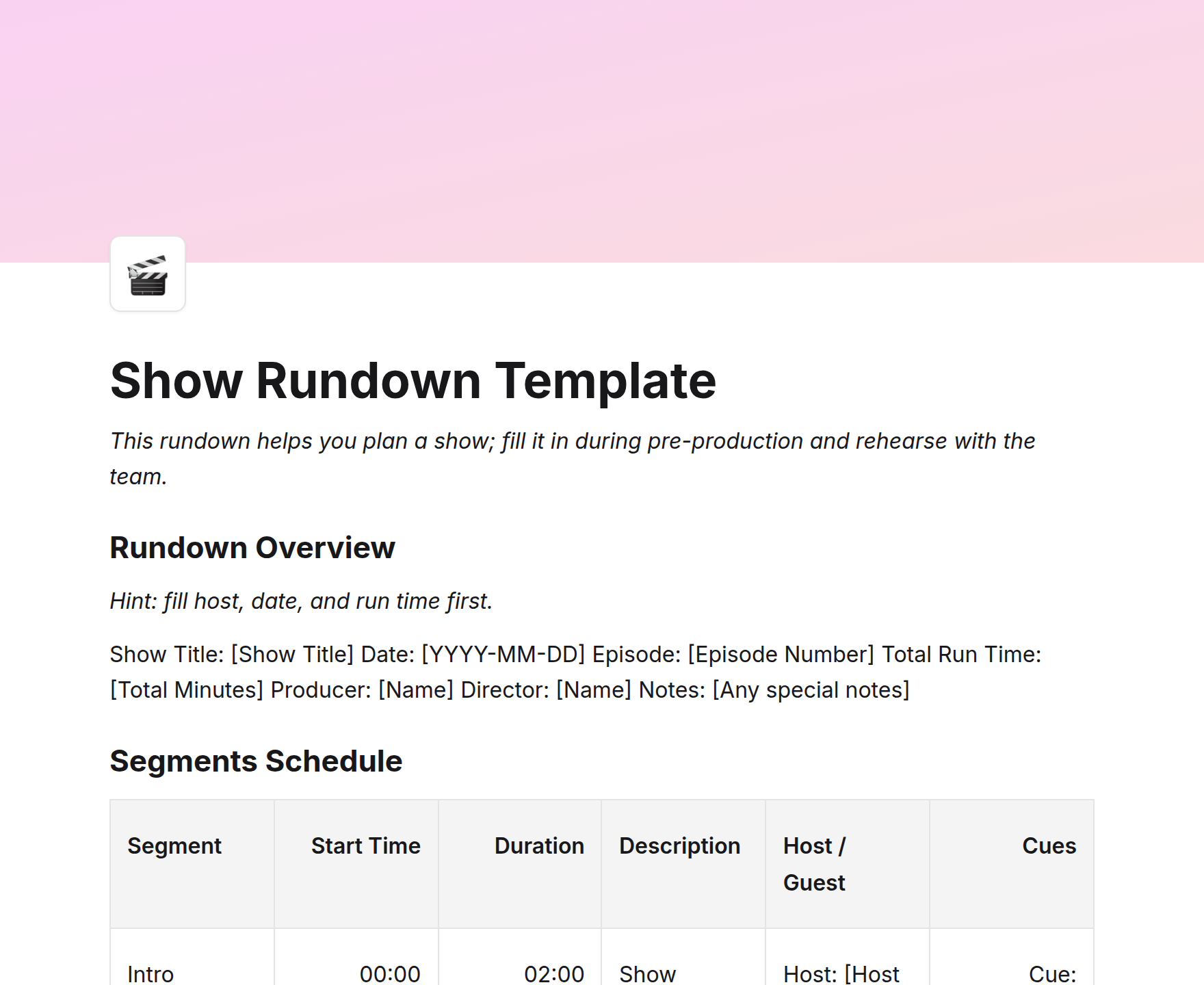 Show Rundown Template