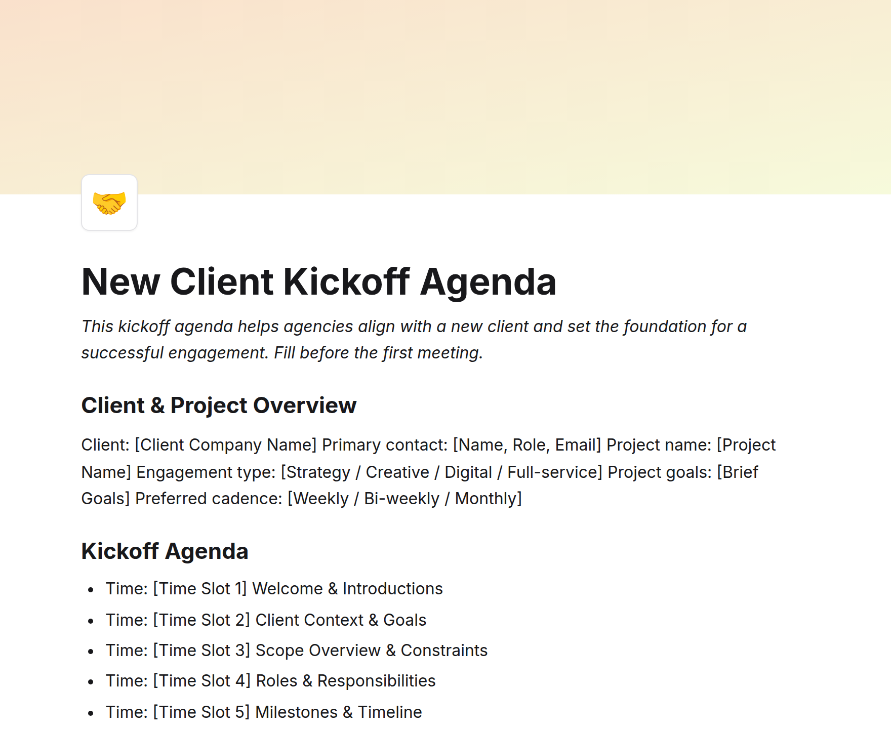 New Client Kickoff Agenda