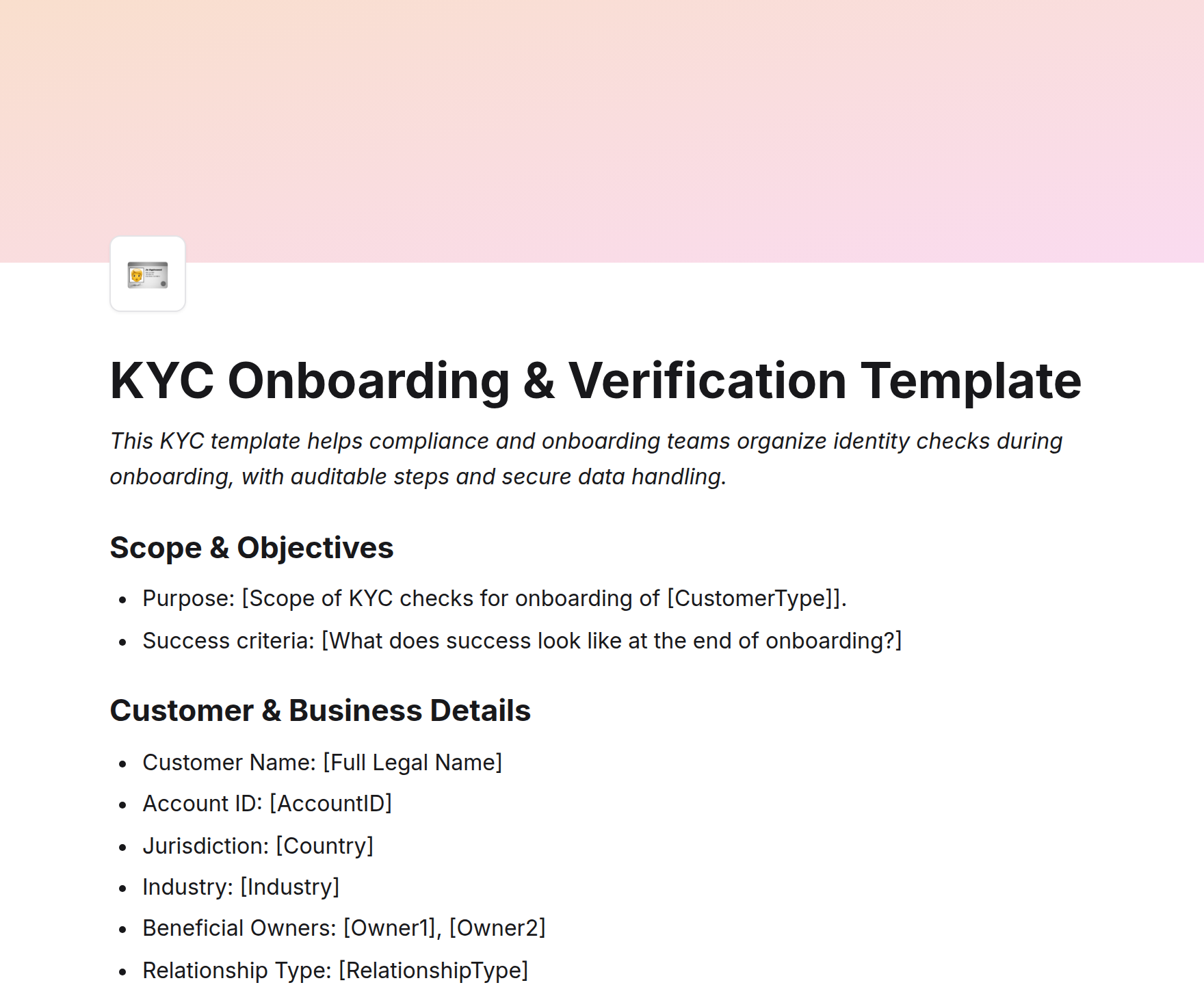 KYC Onboarding & Verification Template