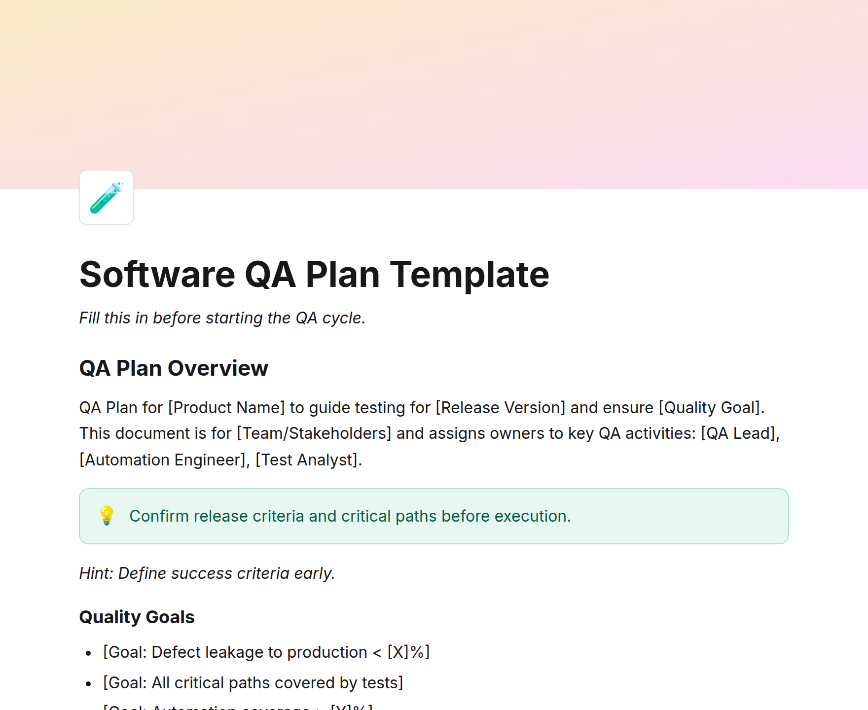 Software QA Plan Template