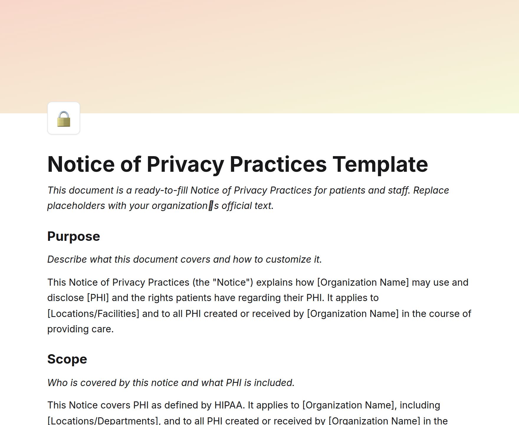 Notice of Privacy Practices Template