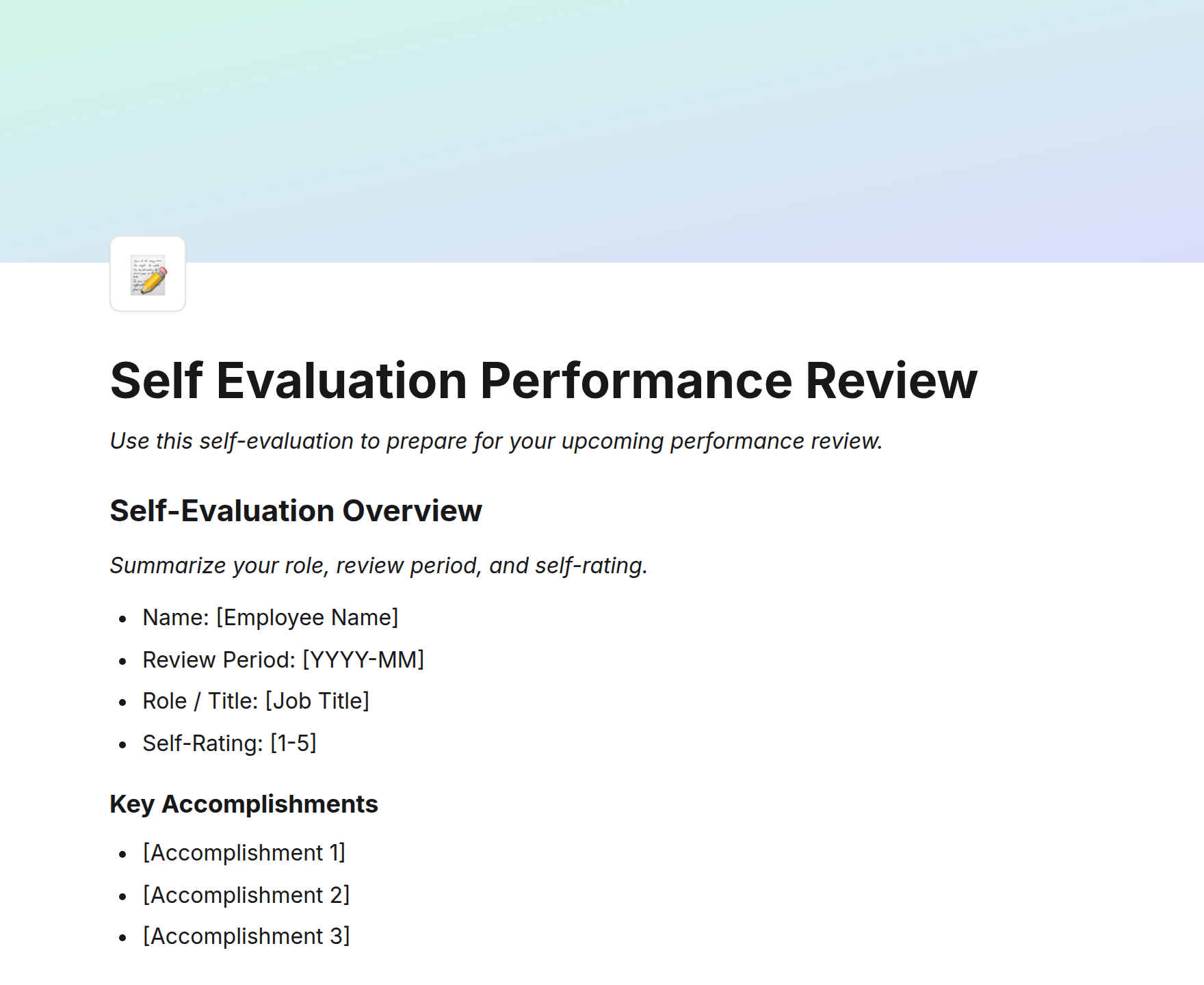 Self Evaluation Performance Review