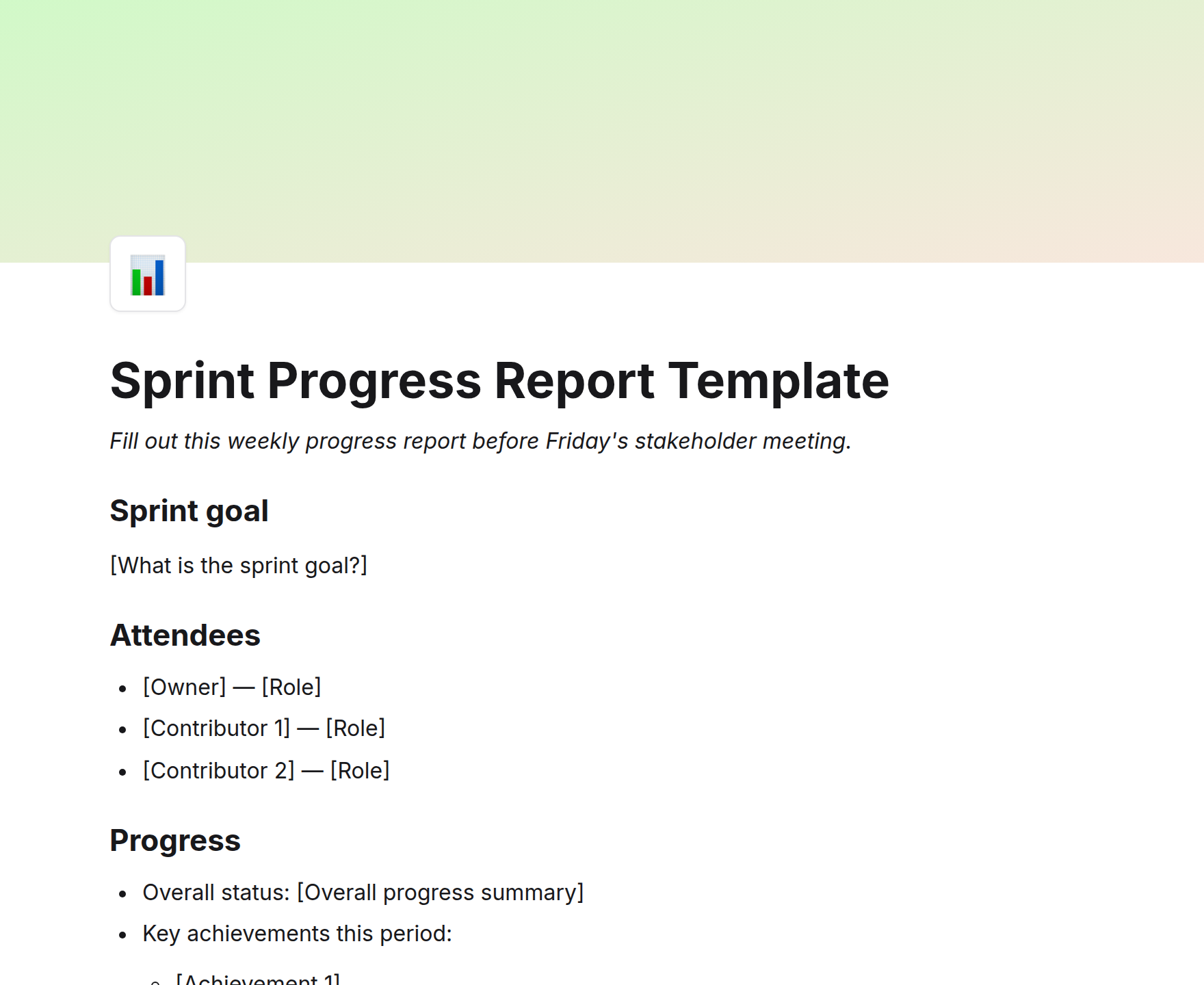 Sprint Progress Report Template