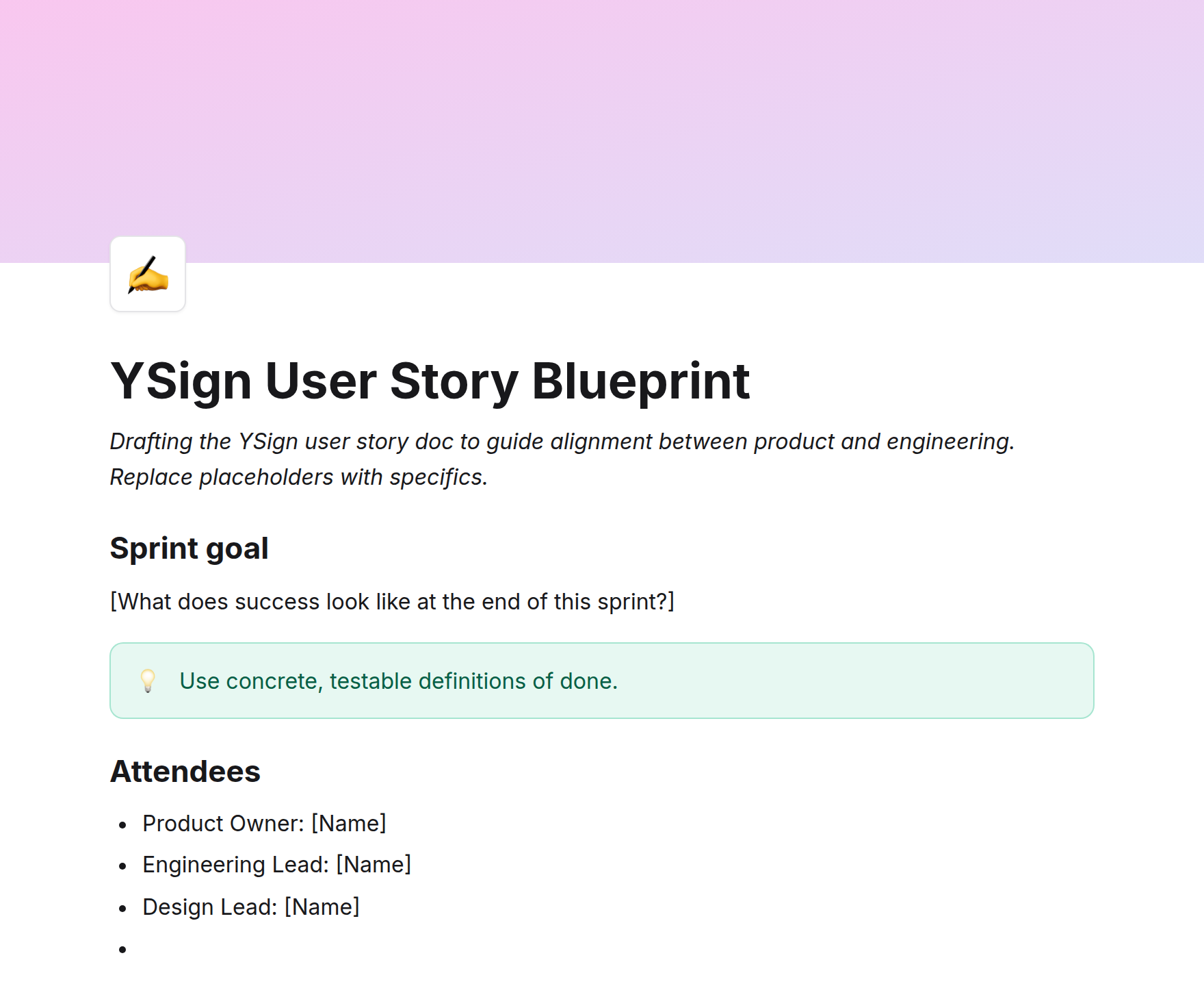 YSign User Story Blueprint