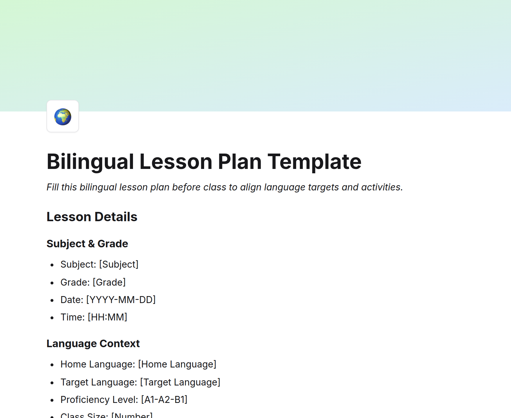 Bilingual Lesson Plan Template