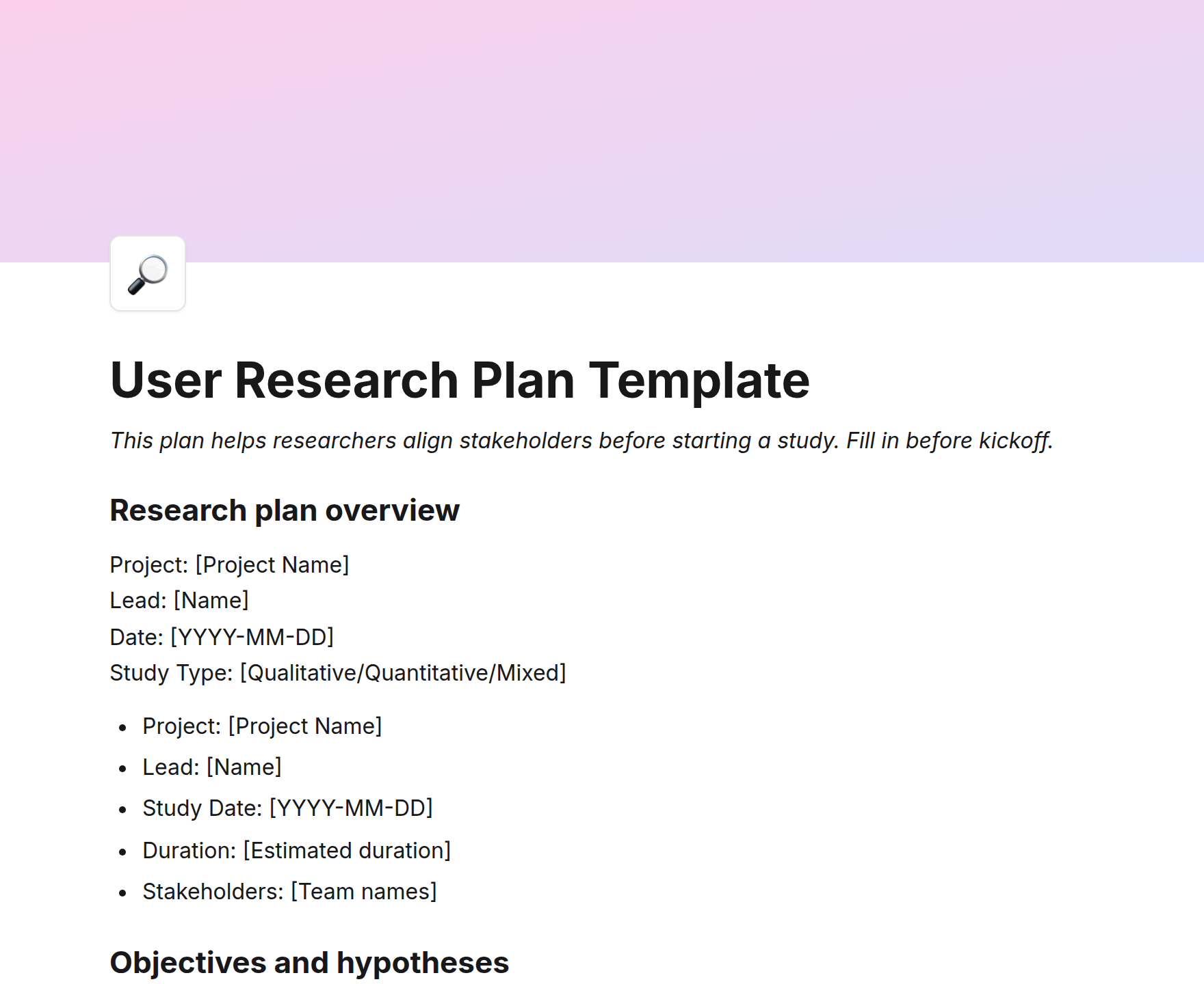 User Research Plan Template