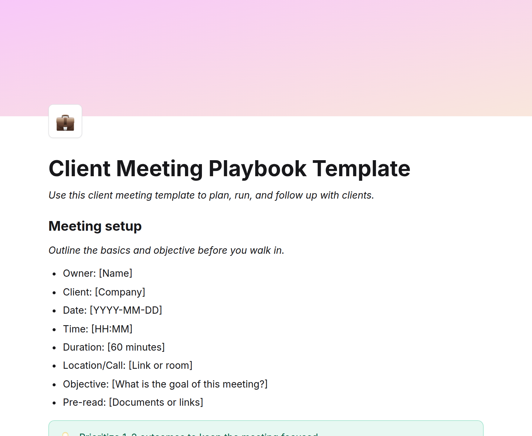 Client Meeting Playbook Template