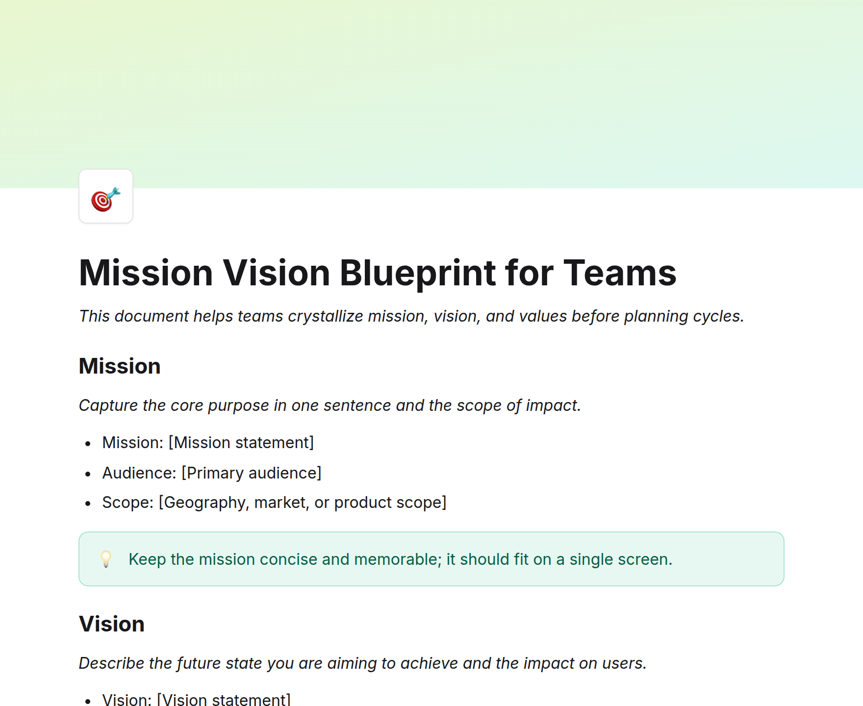 Mission Vision Blueprint for Teams