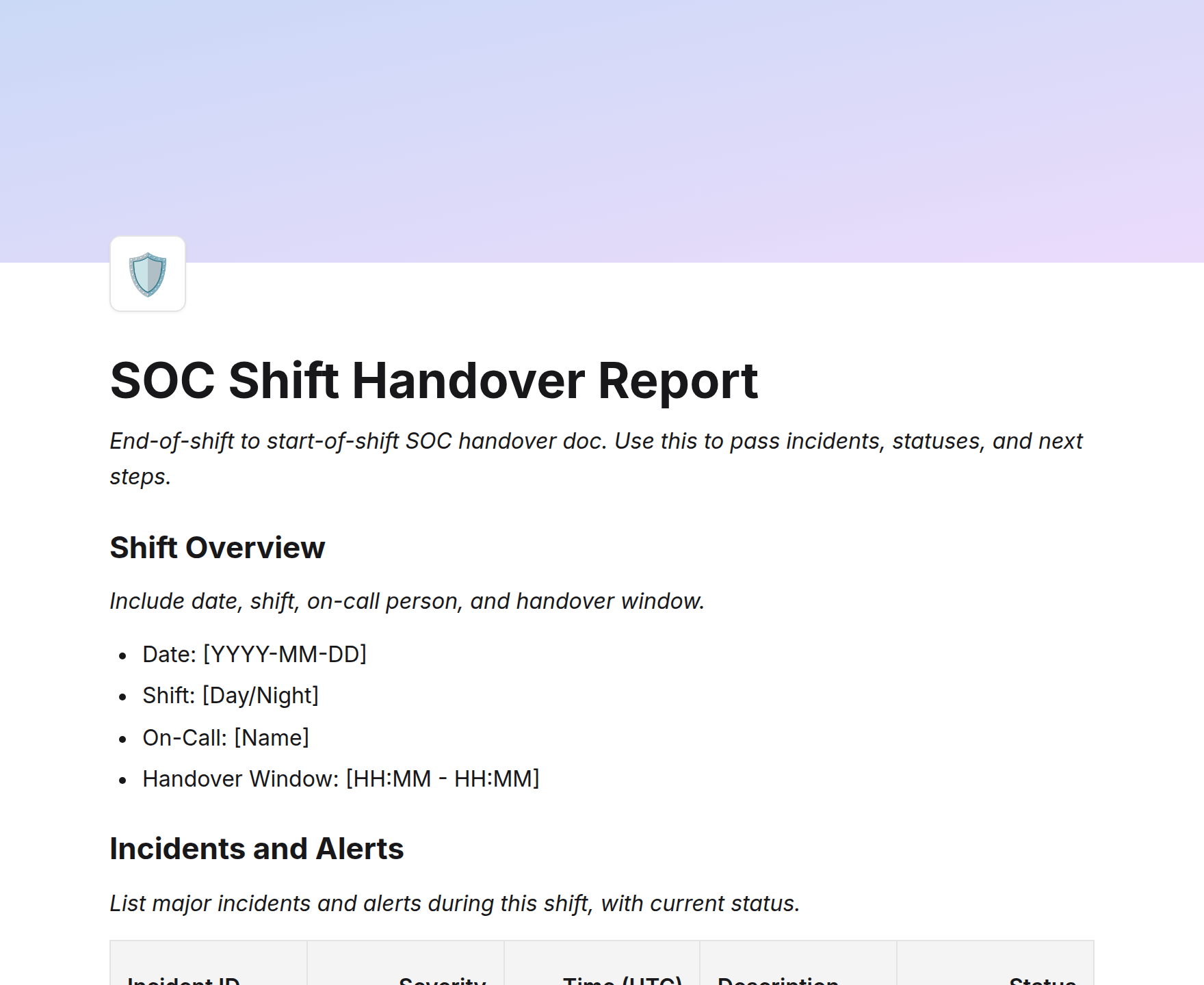 SOC Shift Handover Report