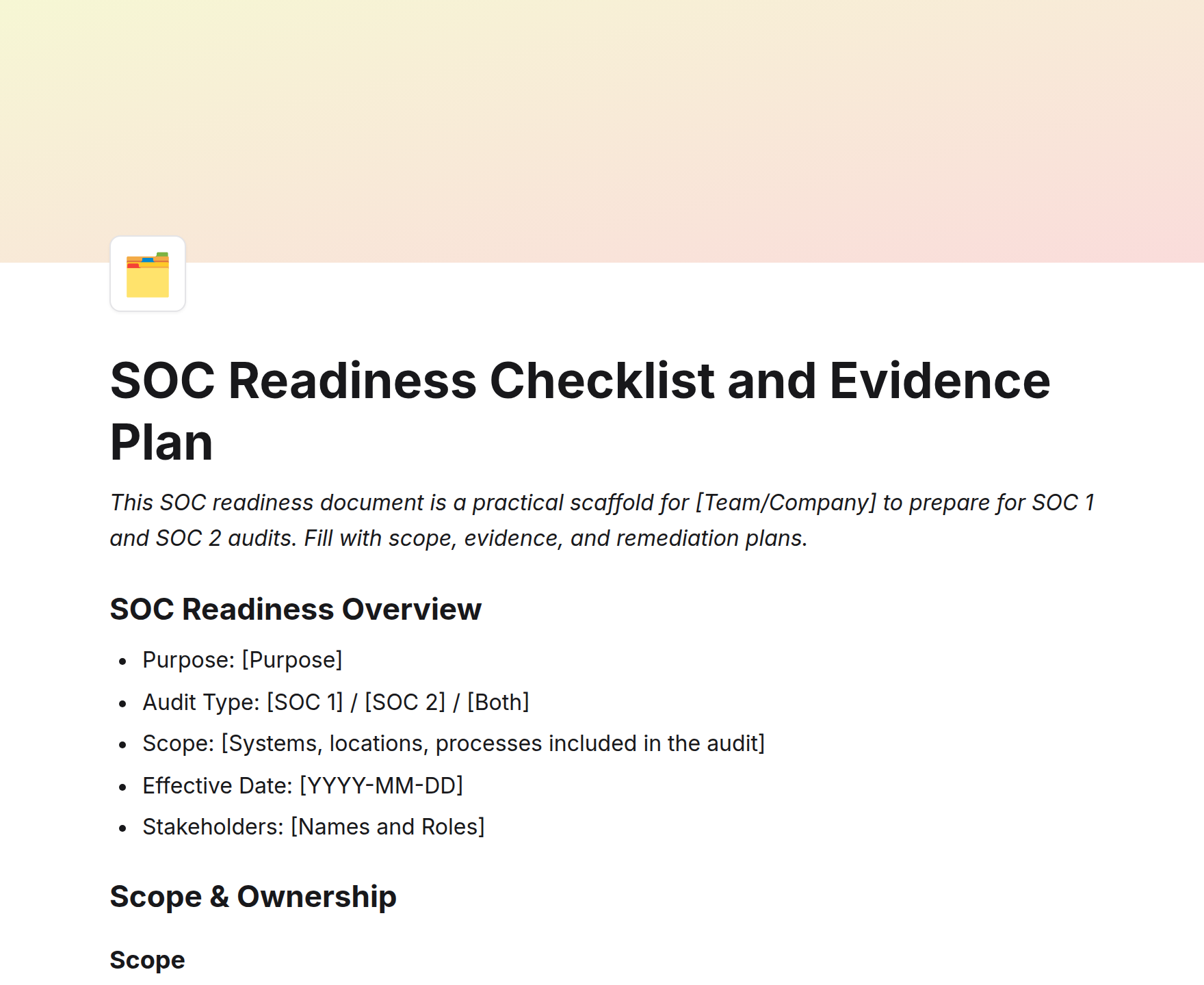 SOC Readiness Checklist and Evidence Plan