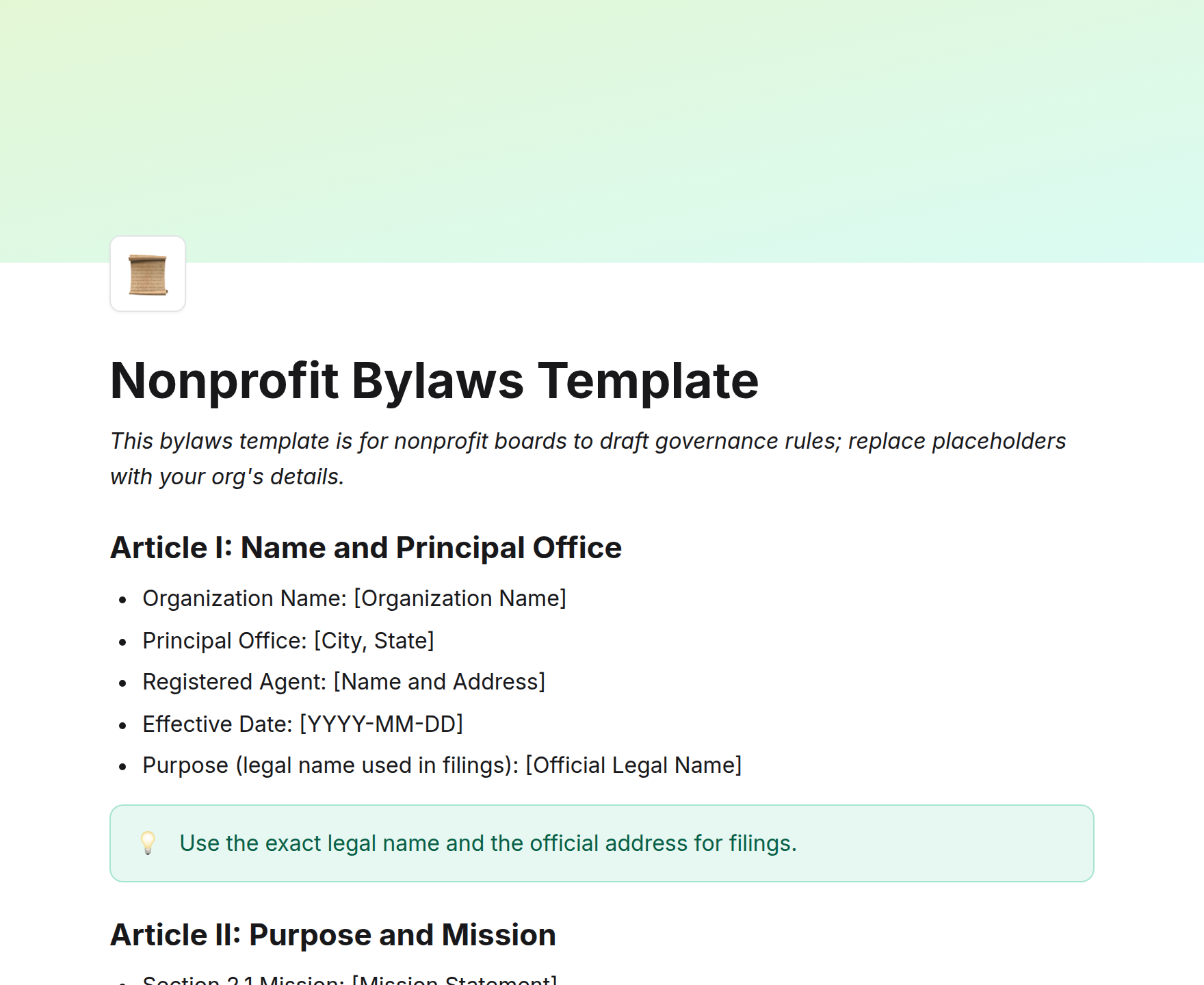 Nonprofit Bylaws Template
