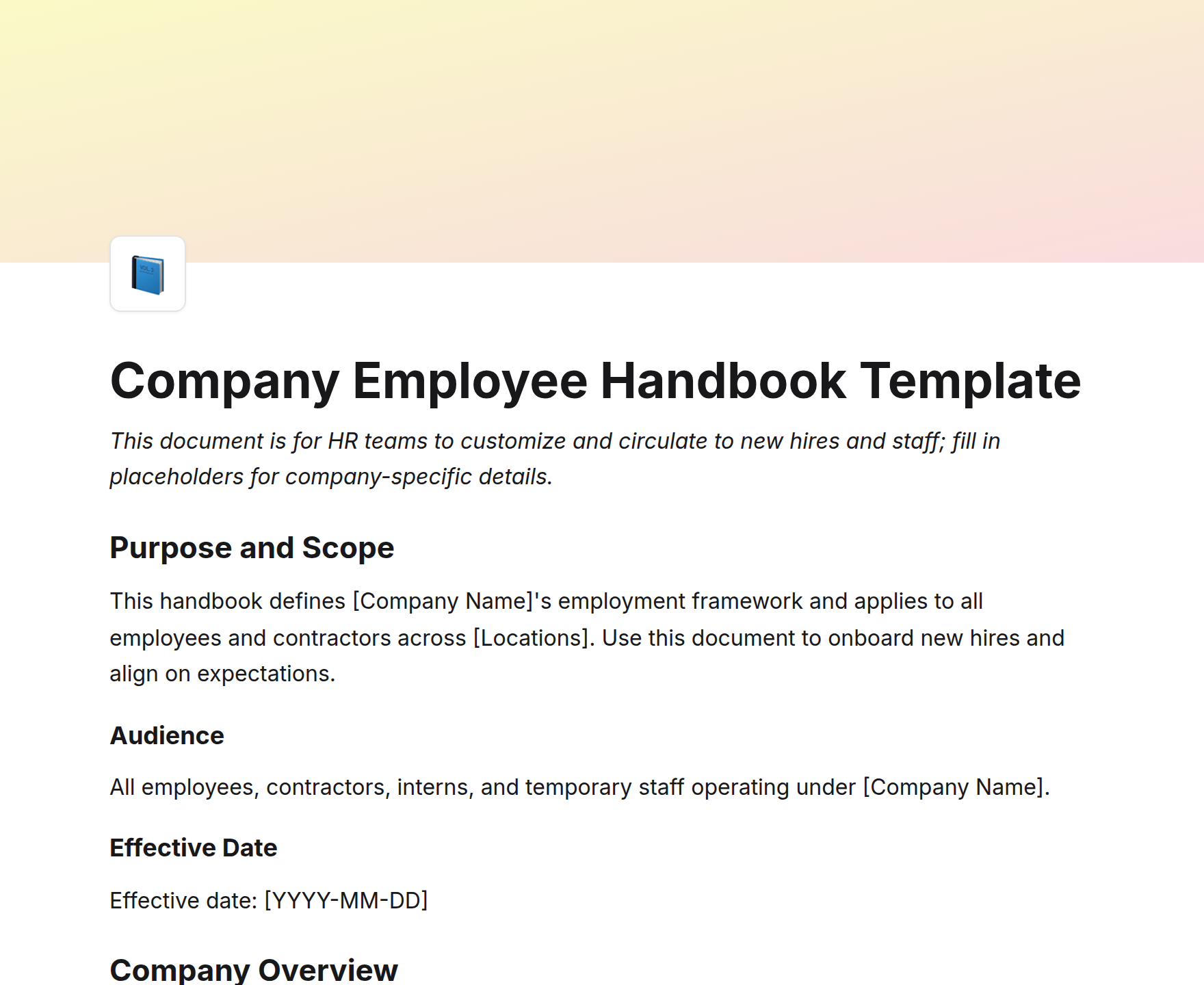 Company Employee Handbook Template