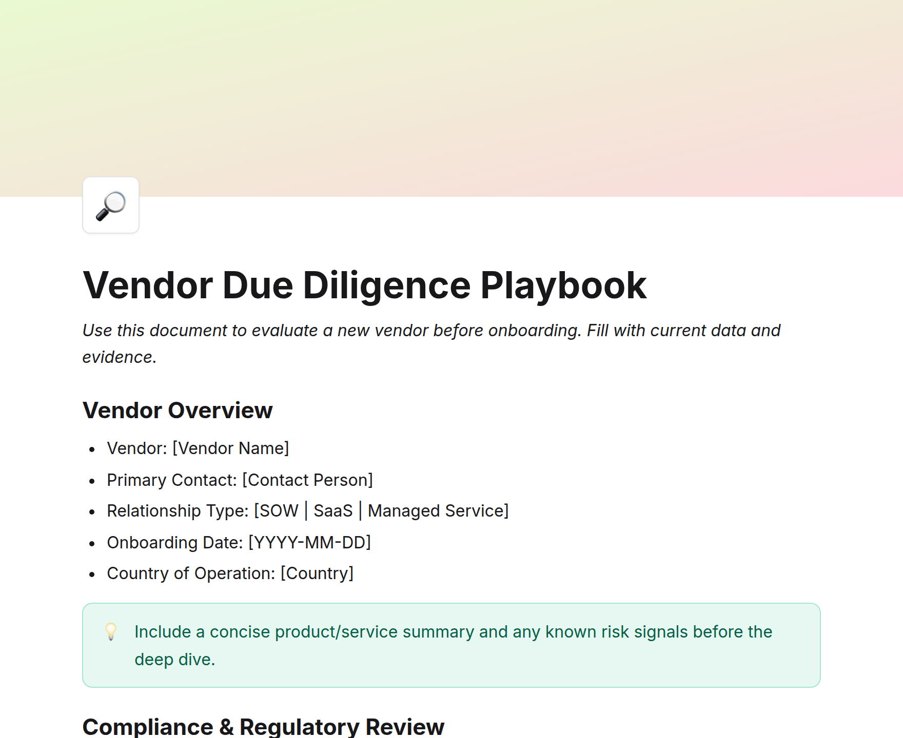 Vendor Due Diligence Playbook