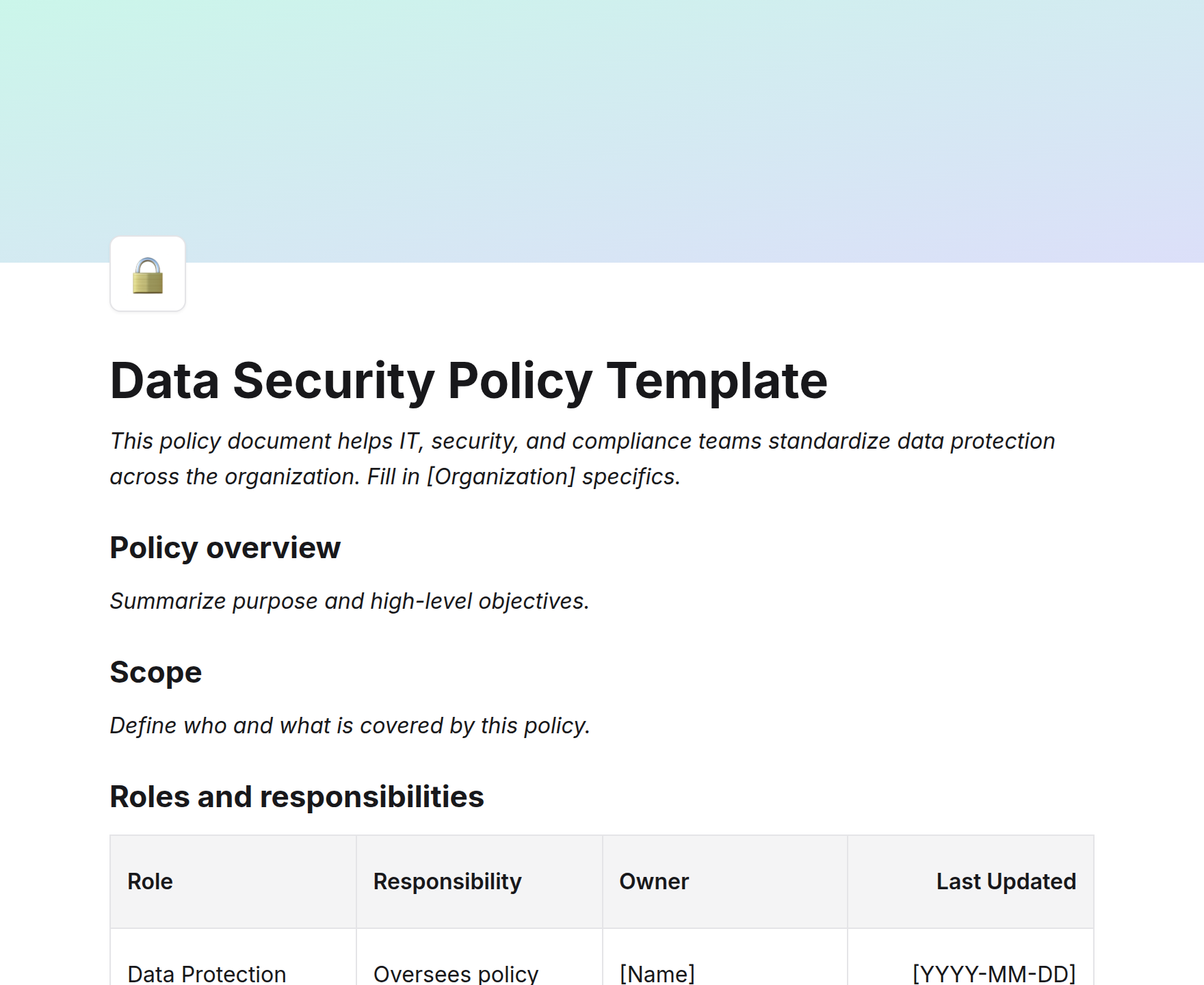 Data Security Policy Template