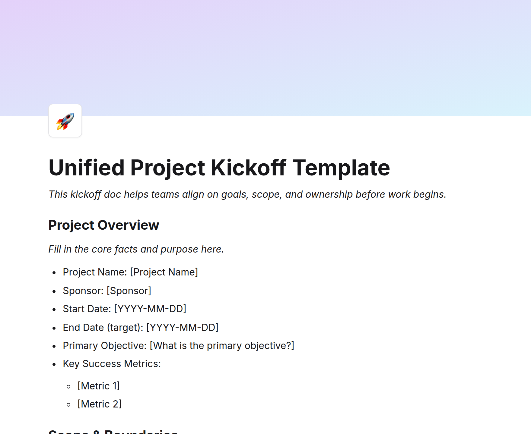 Unified Project Kickoff Template