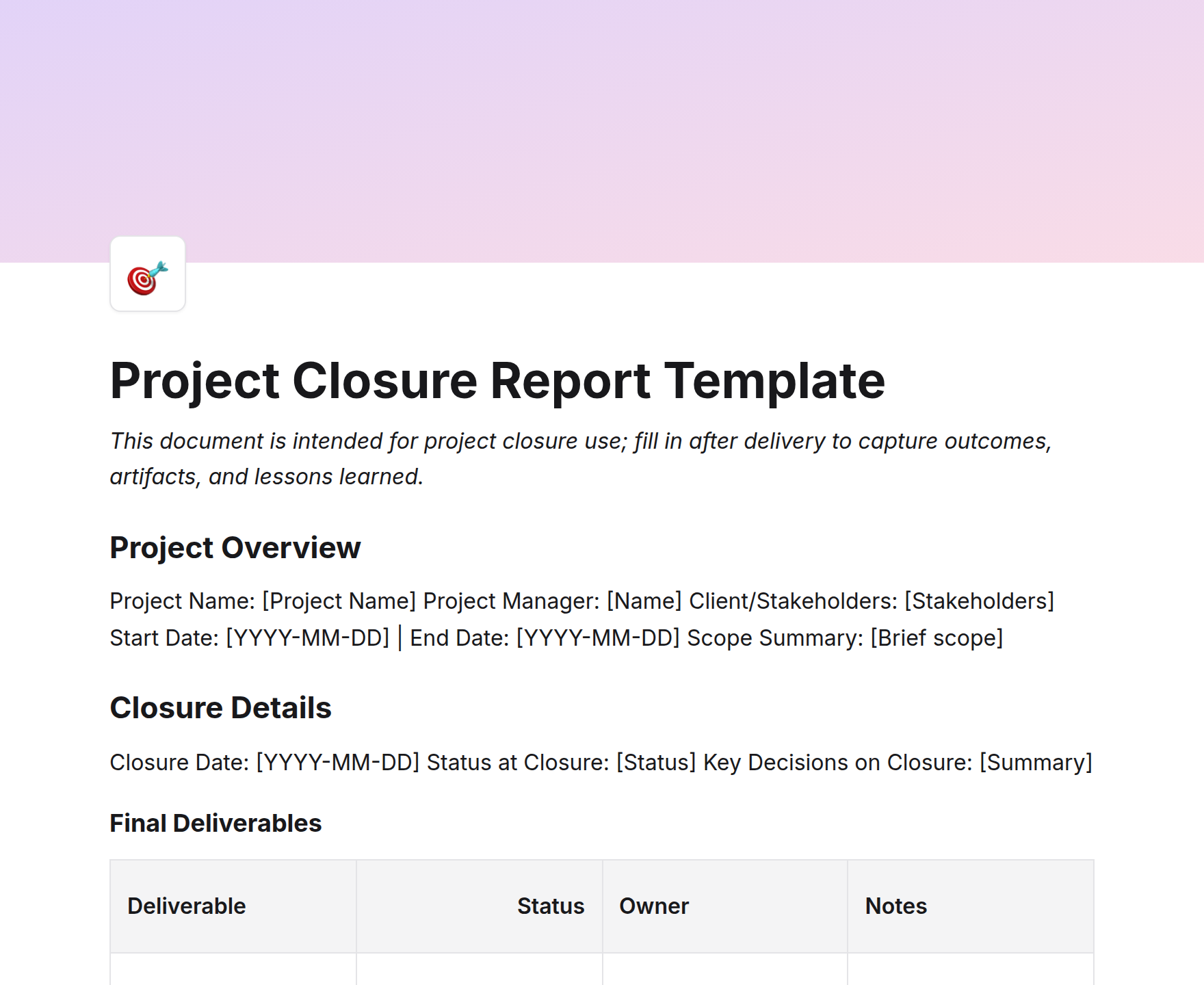 Project Closure Report Template