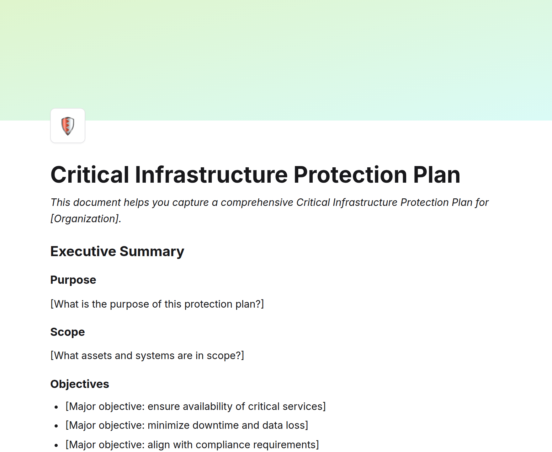 Critical Infrastructure Protection Plan