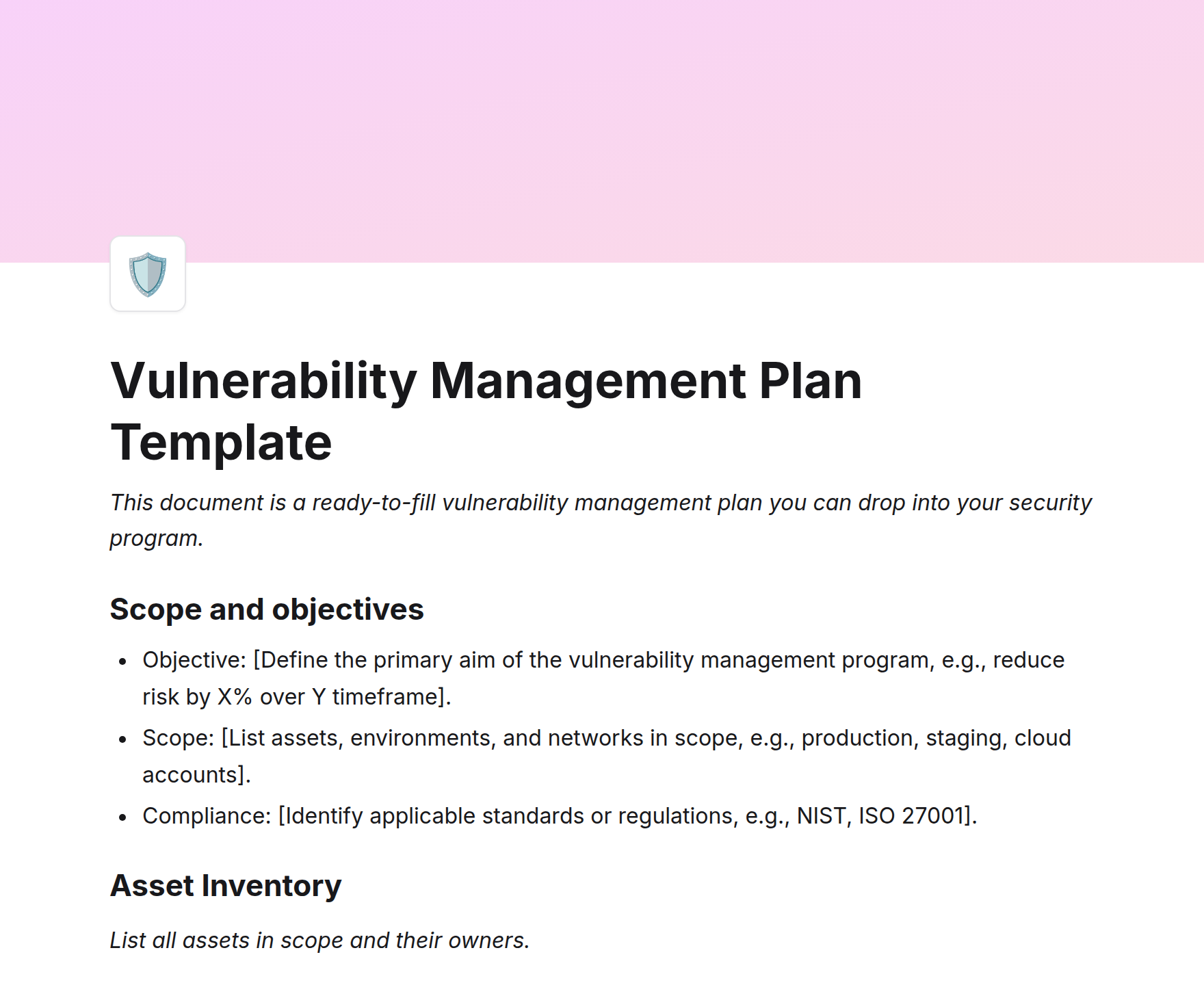 Vulnerability Management Plan Template