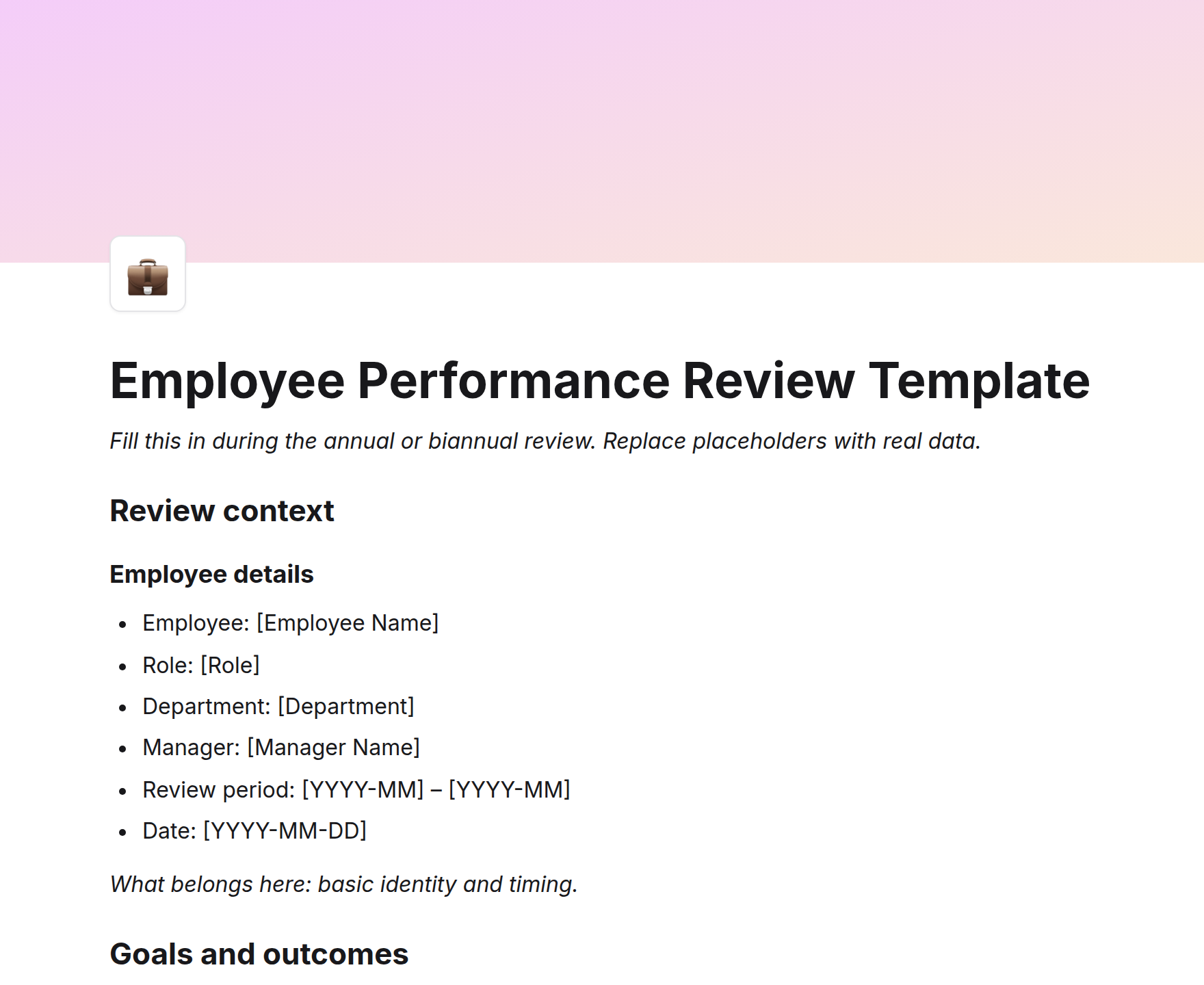 Employee Performance Review Template