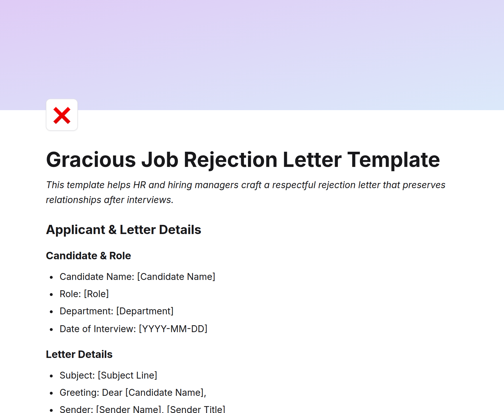 Gracious Job Rejection Letter Template