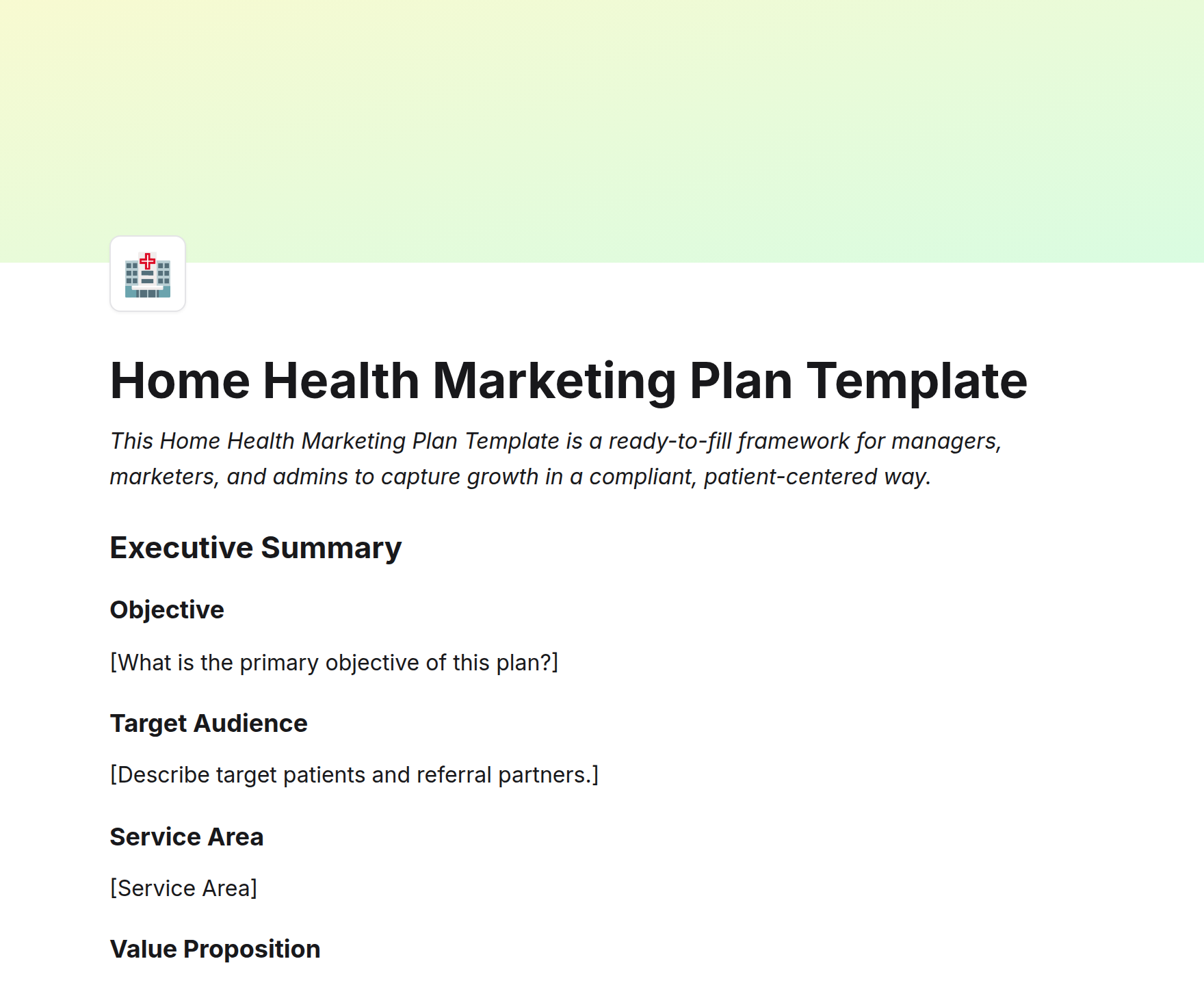 Home Health Marketing Plan Template
