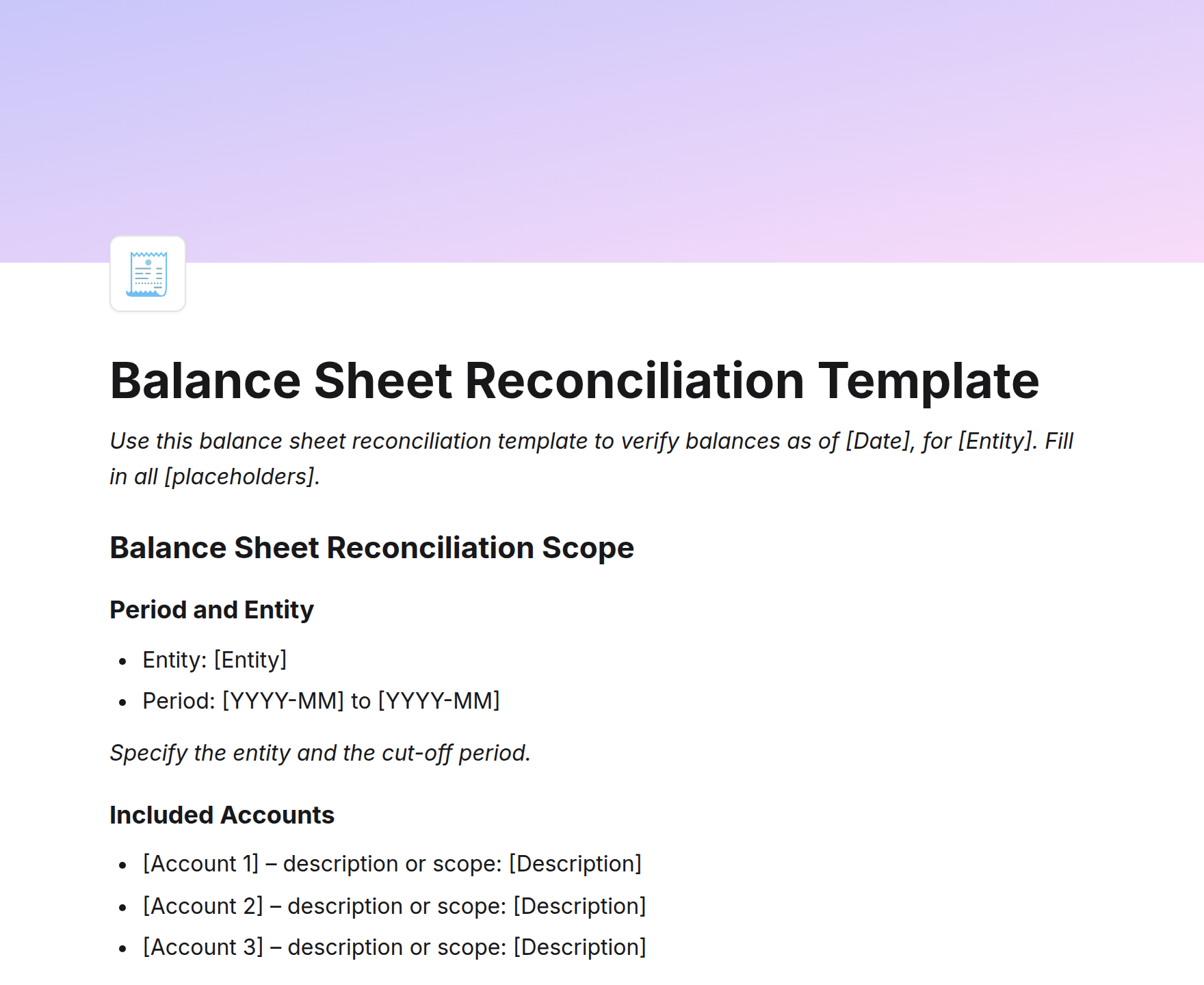 Balance Sheet Reconciliation Template