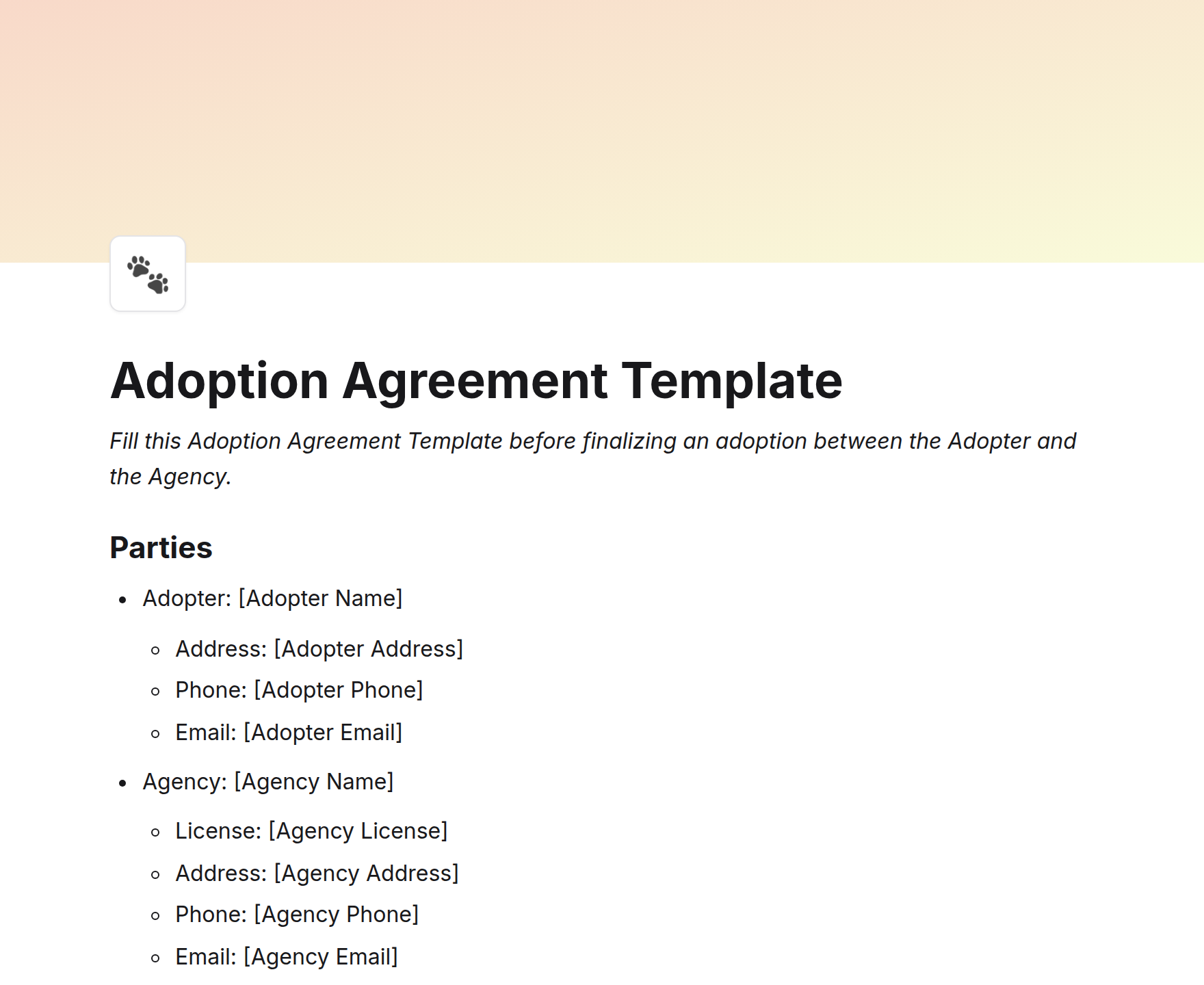Adoption Agreement Template