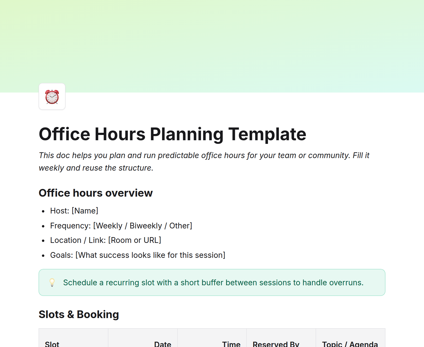 Office Hours Planning Template