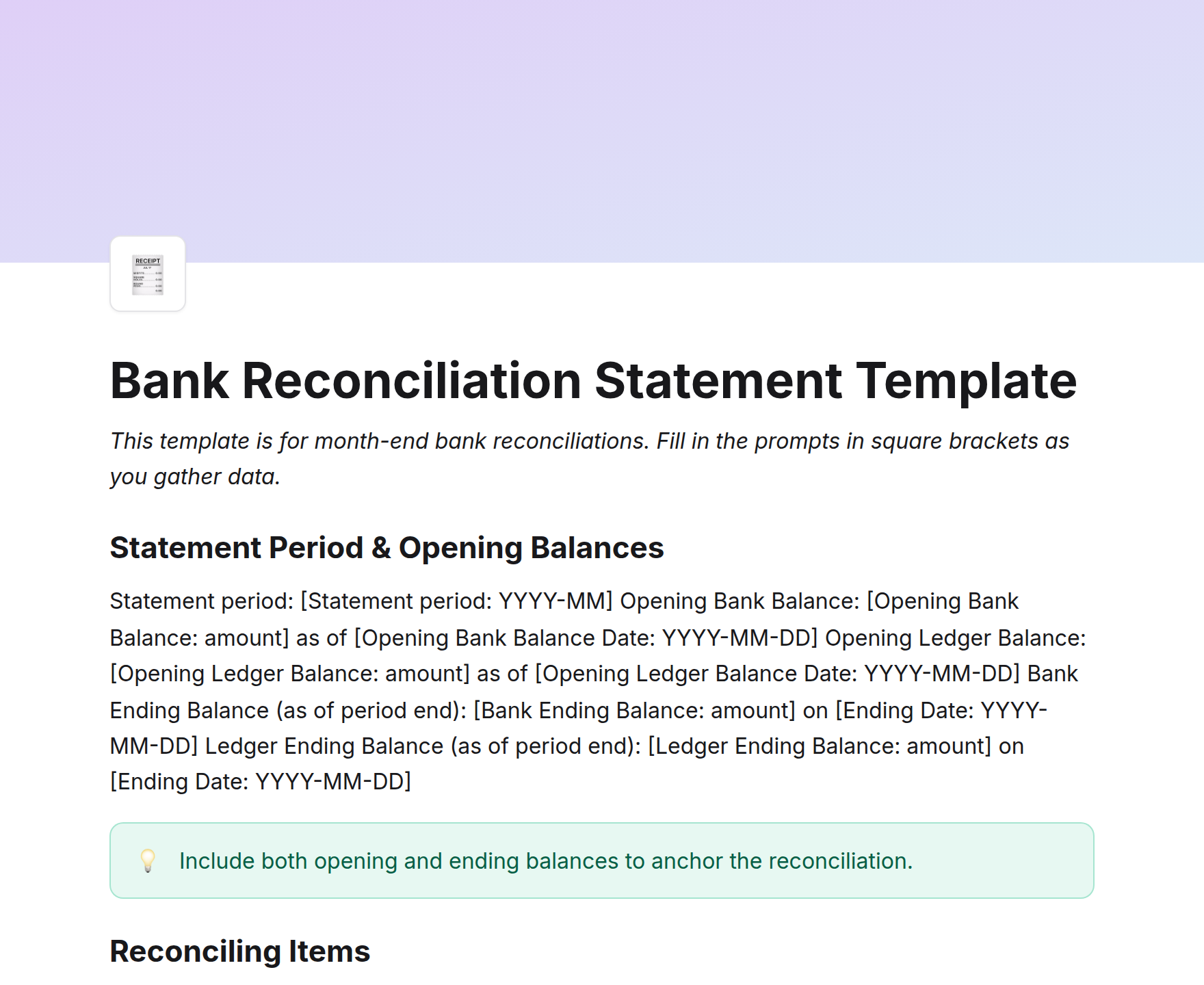 Bank Reconciliation Statement Template