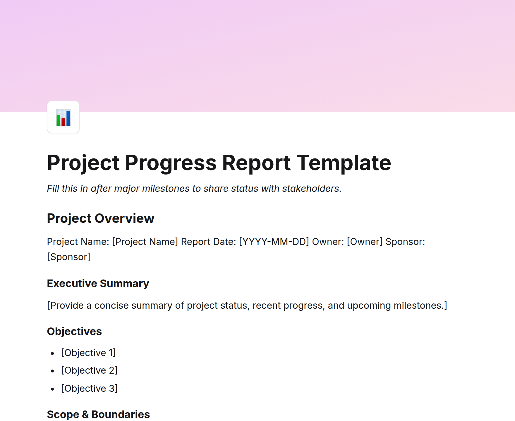 Project Progress Report Template
