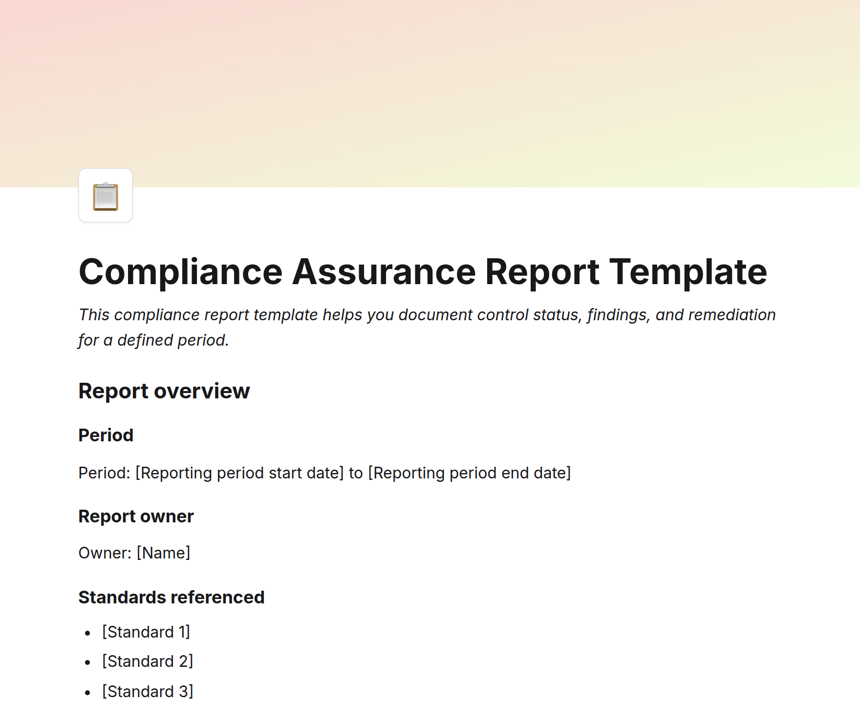 Compliance Assurance Report Template