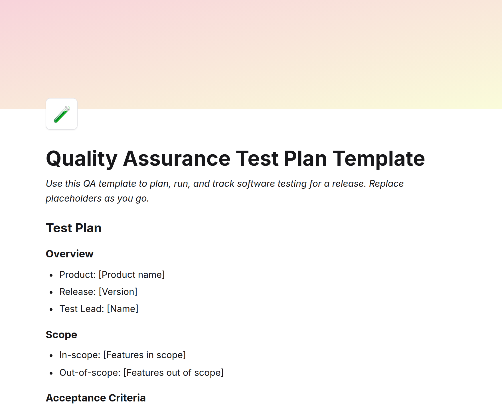 Quality Assurance Test Plan Template