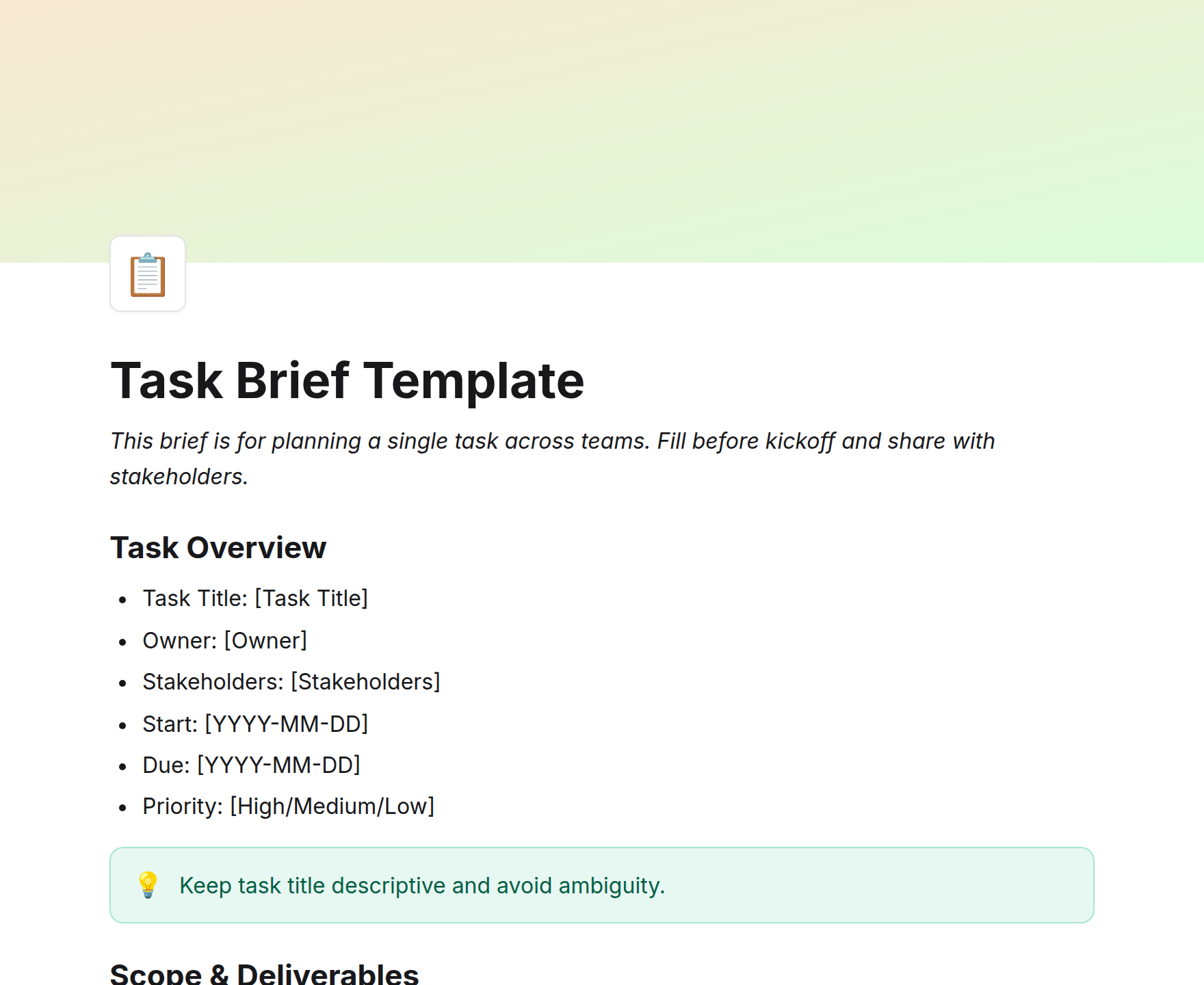 Task Brief Template
